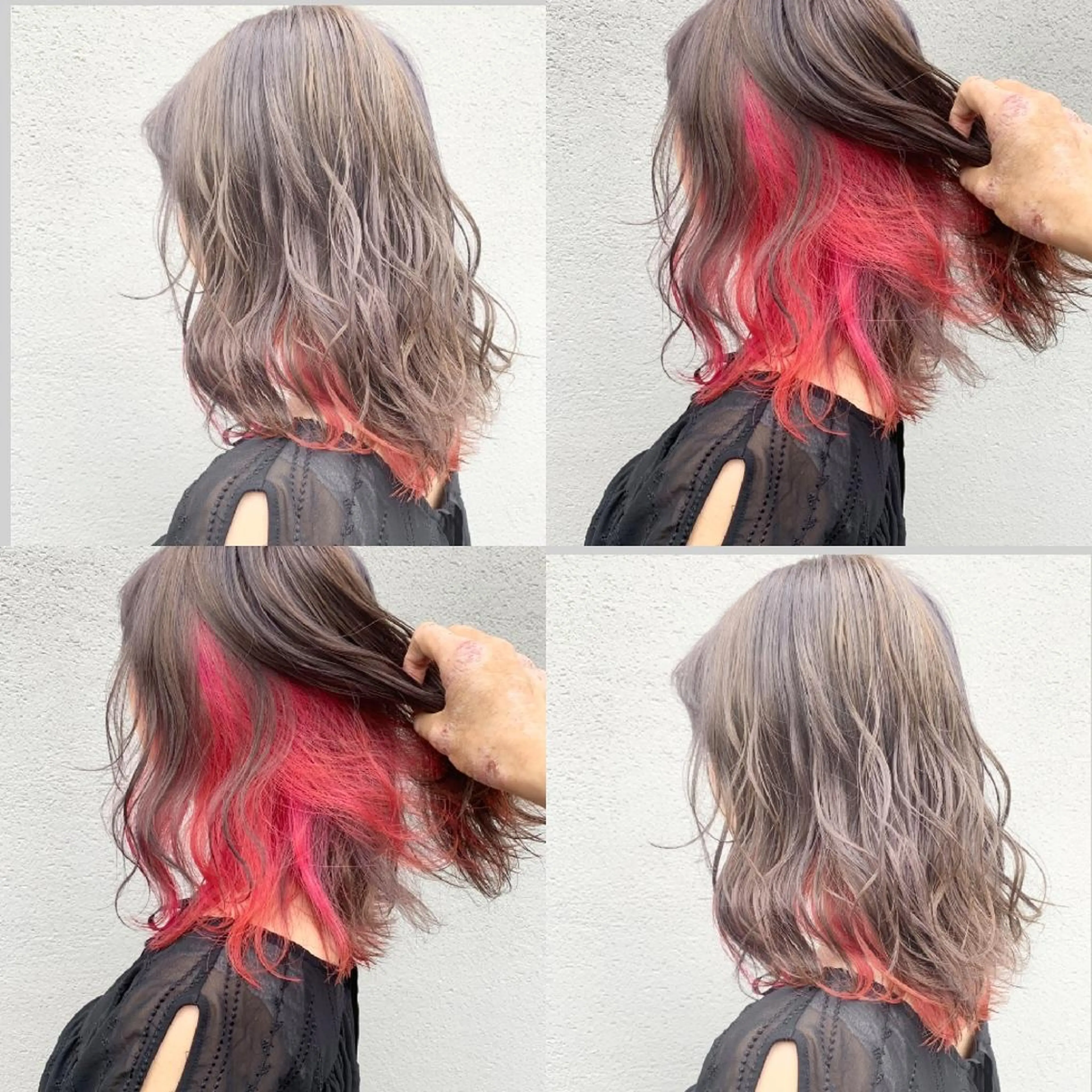 ミディアム カラー ブリーチ グレージュ インナーカラー ピンクカラー nambu-GARDEN所属・上田 昂雅のヘアスタイル