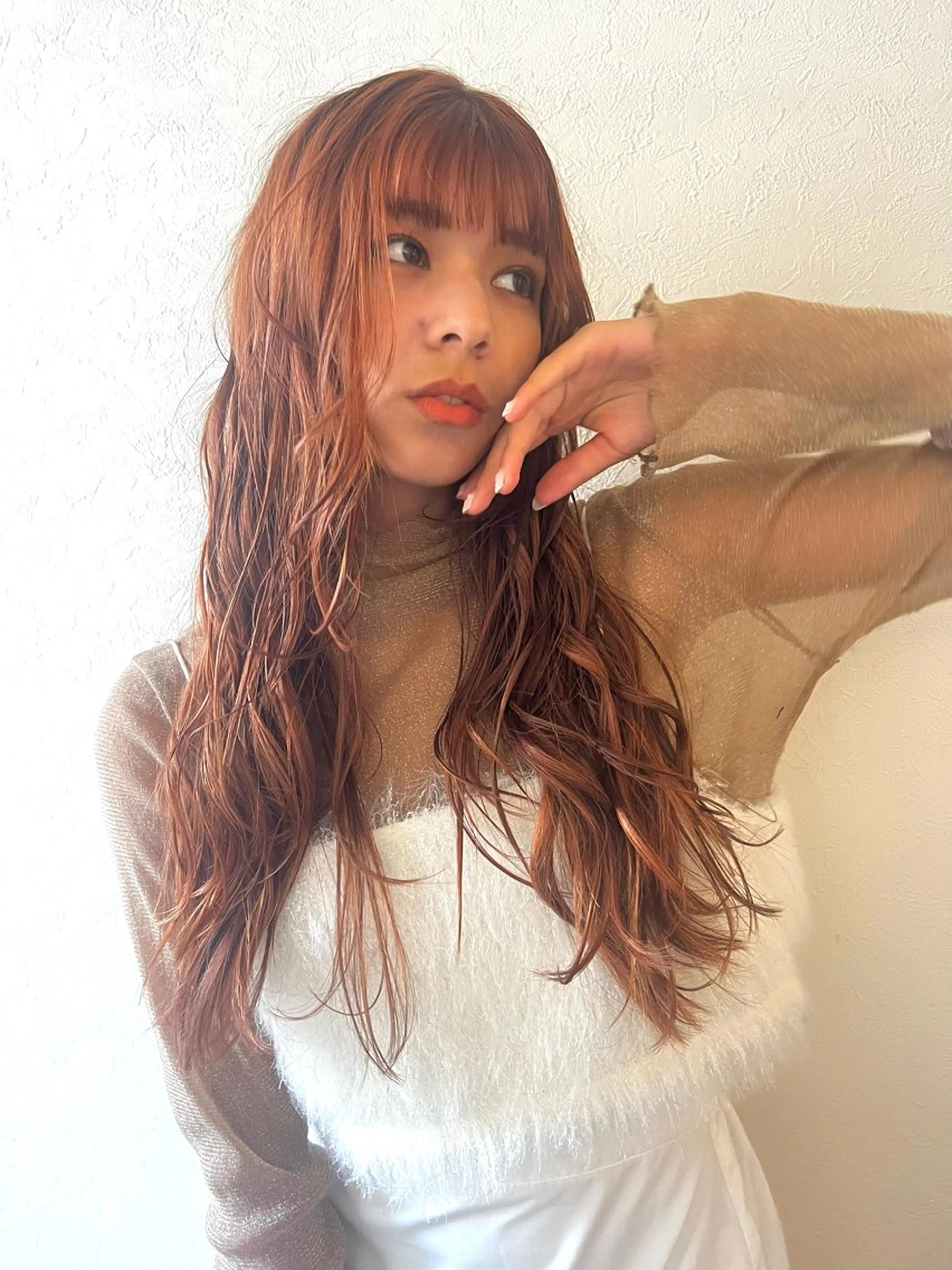 ロング カラー ブリーチ ブリーチなしカラー オレンジ ヘアカラー トリートメント 上品な暖色/丸みボブ Chie🪷のヘアスタイル