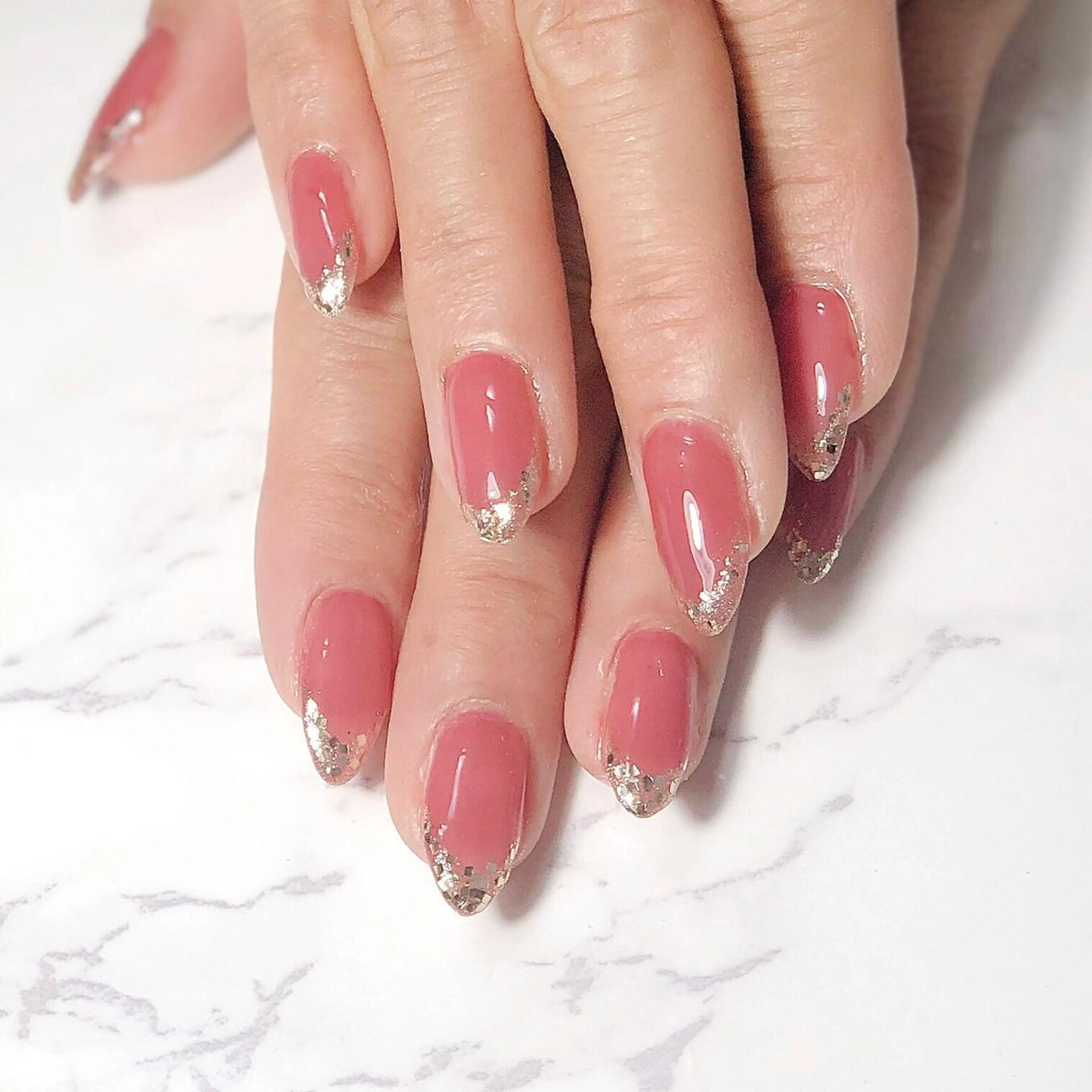 ネイル フレンチネイル ジェルネイル ラメ(グリッター) オフィスネイル ワンカラーネイル 辻野 和枝のネイルデザイン