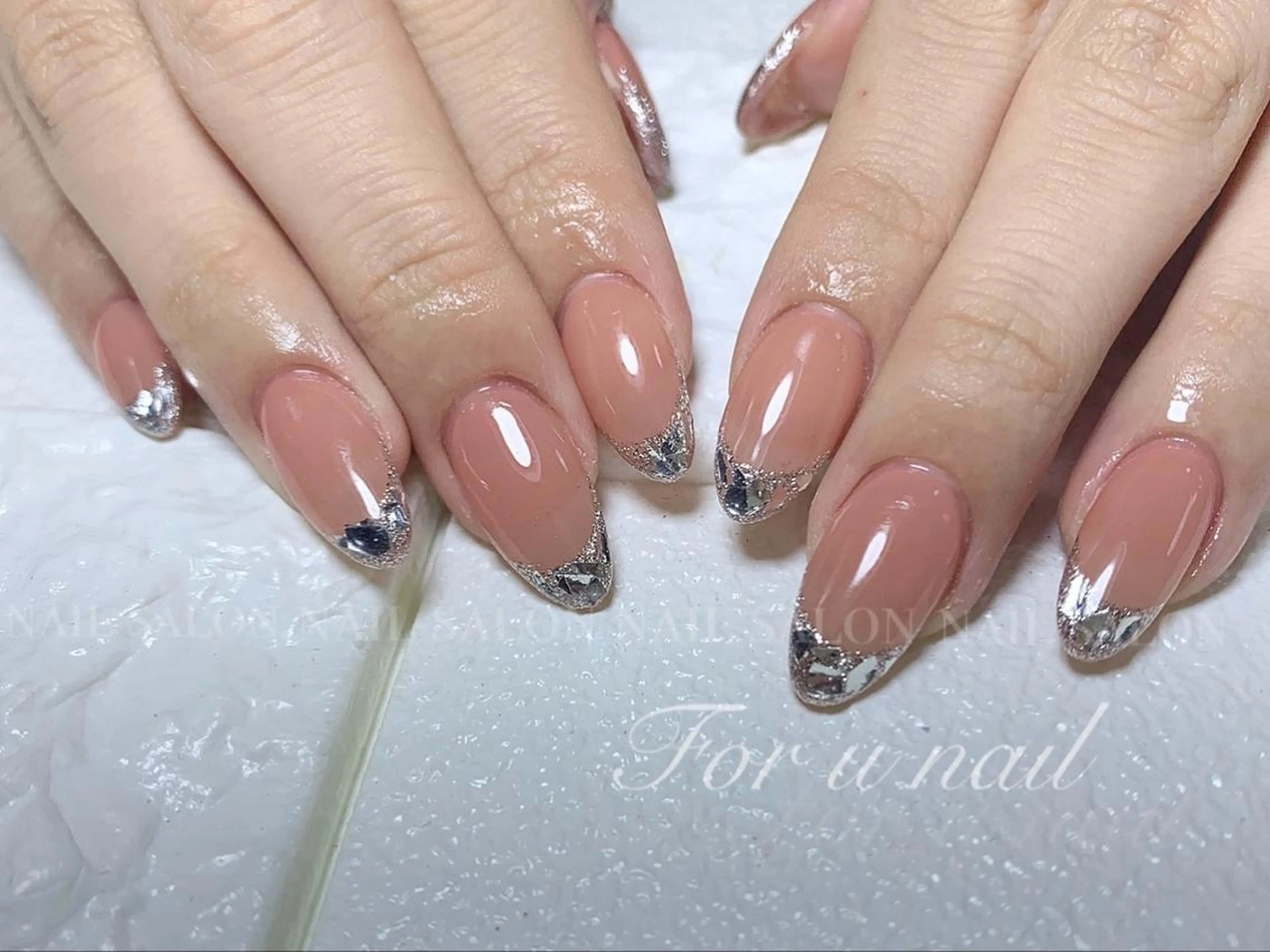 ネイル フレンチネイル ガラスフレンチ スカルプネイル For  u  nail川崎所属・For u nailのネイルデザイン