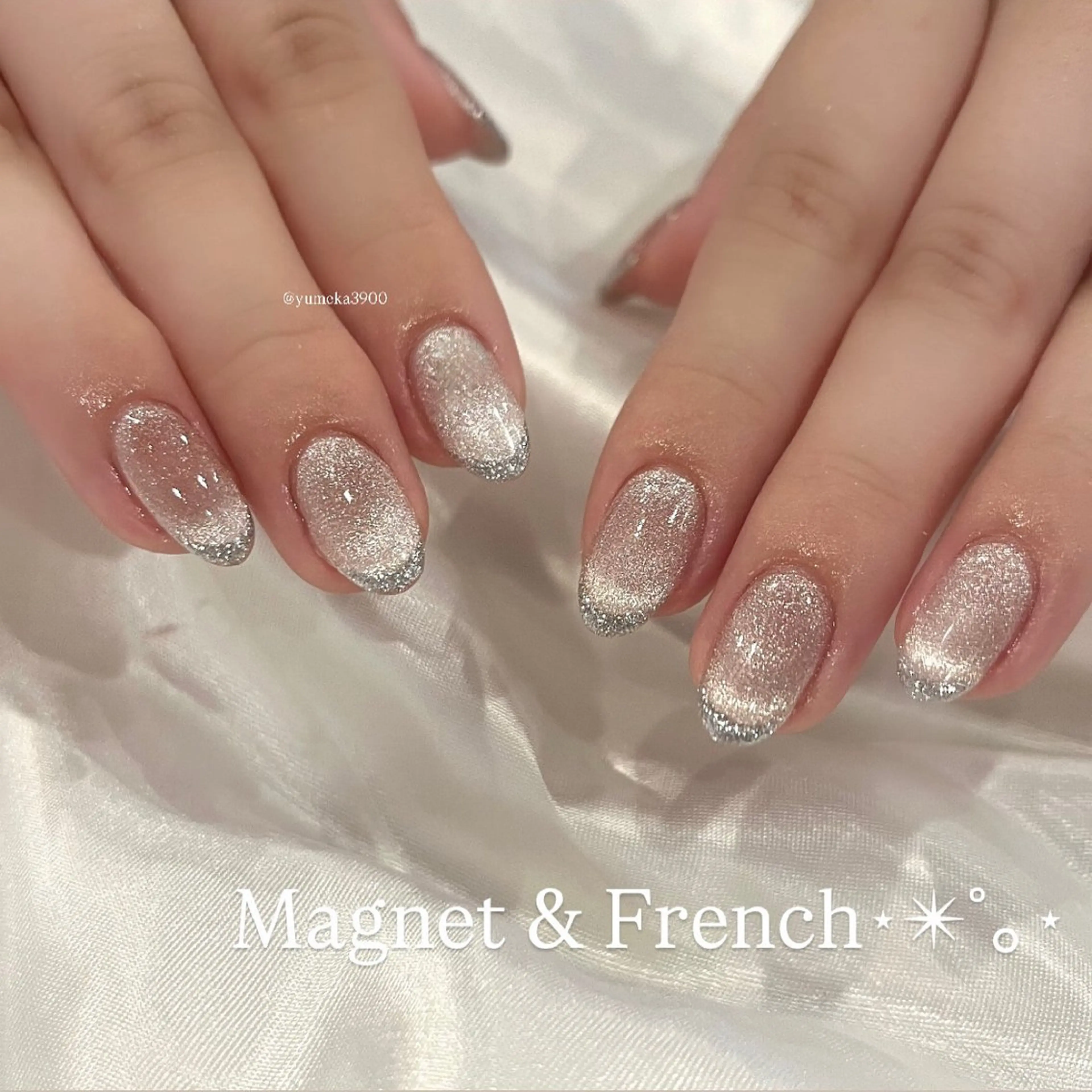 ネイル フレンチネイル ラメ(グリッター) マグネットネイル ハンドネイル ♡Tajima Yumeka♡のネイルデザイン