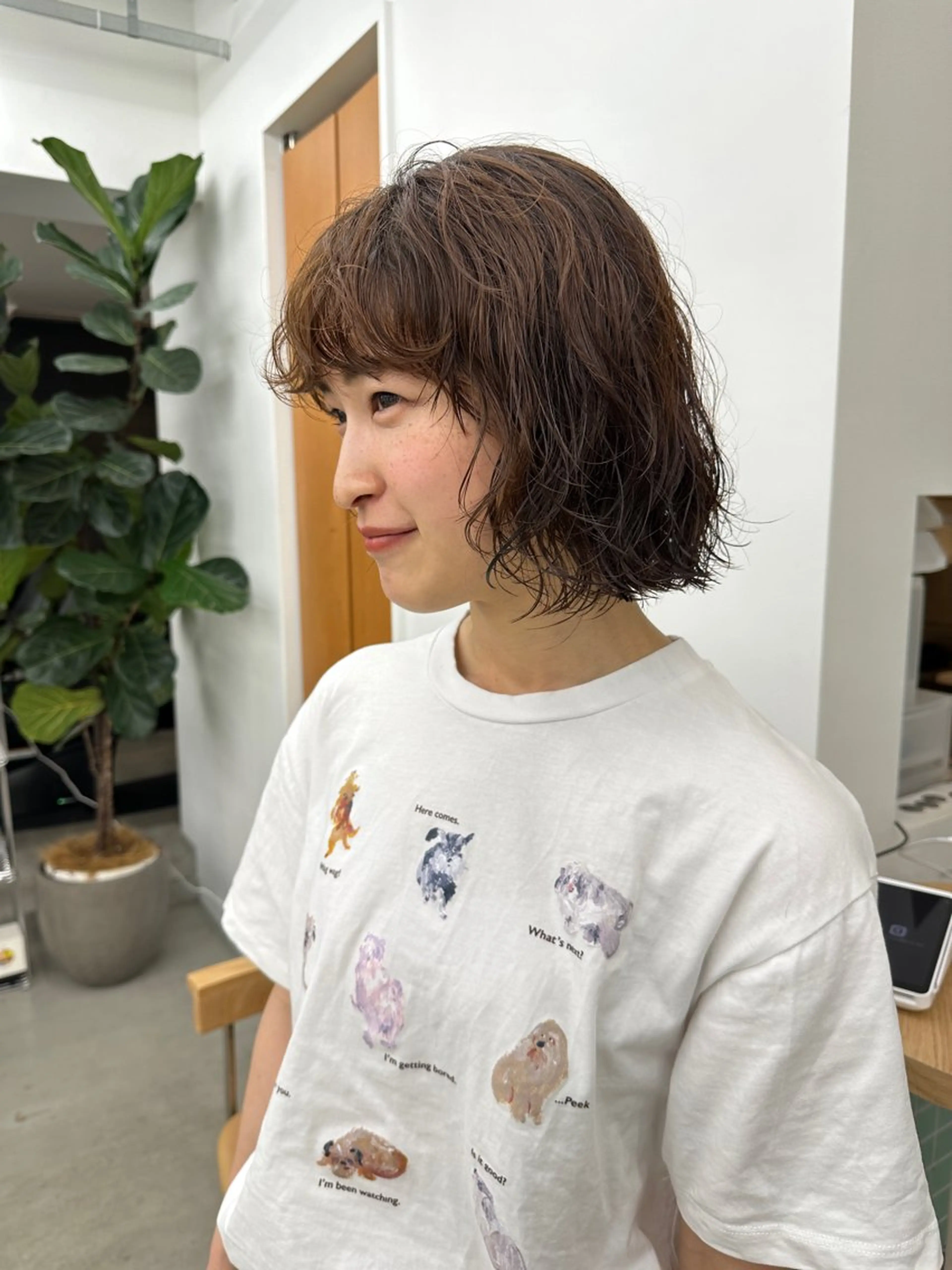 ショート カラー パーマ ボブ ニュアンスパーマ カット パーマ トリートメント ボブ/レイヤー/ケア パーマ/リュウタのヘアスタイル