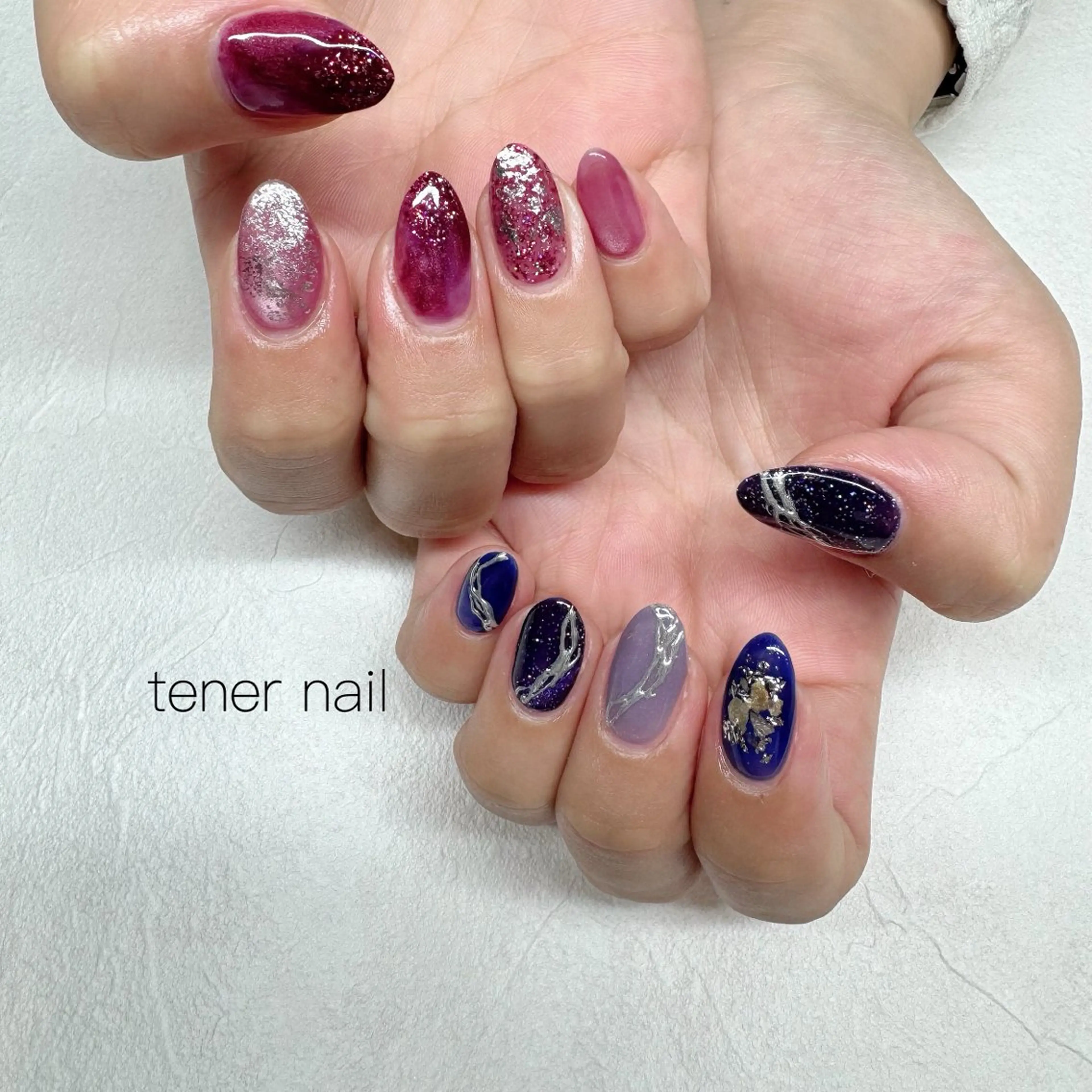 ネイル ブルー ピンク ハンドネイル tener  nail  テネルネイル所属・テネルネイル tener nailのネイルデザイン