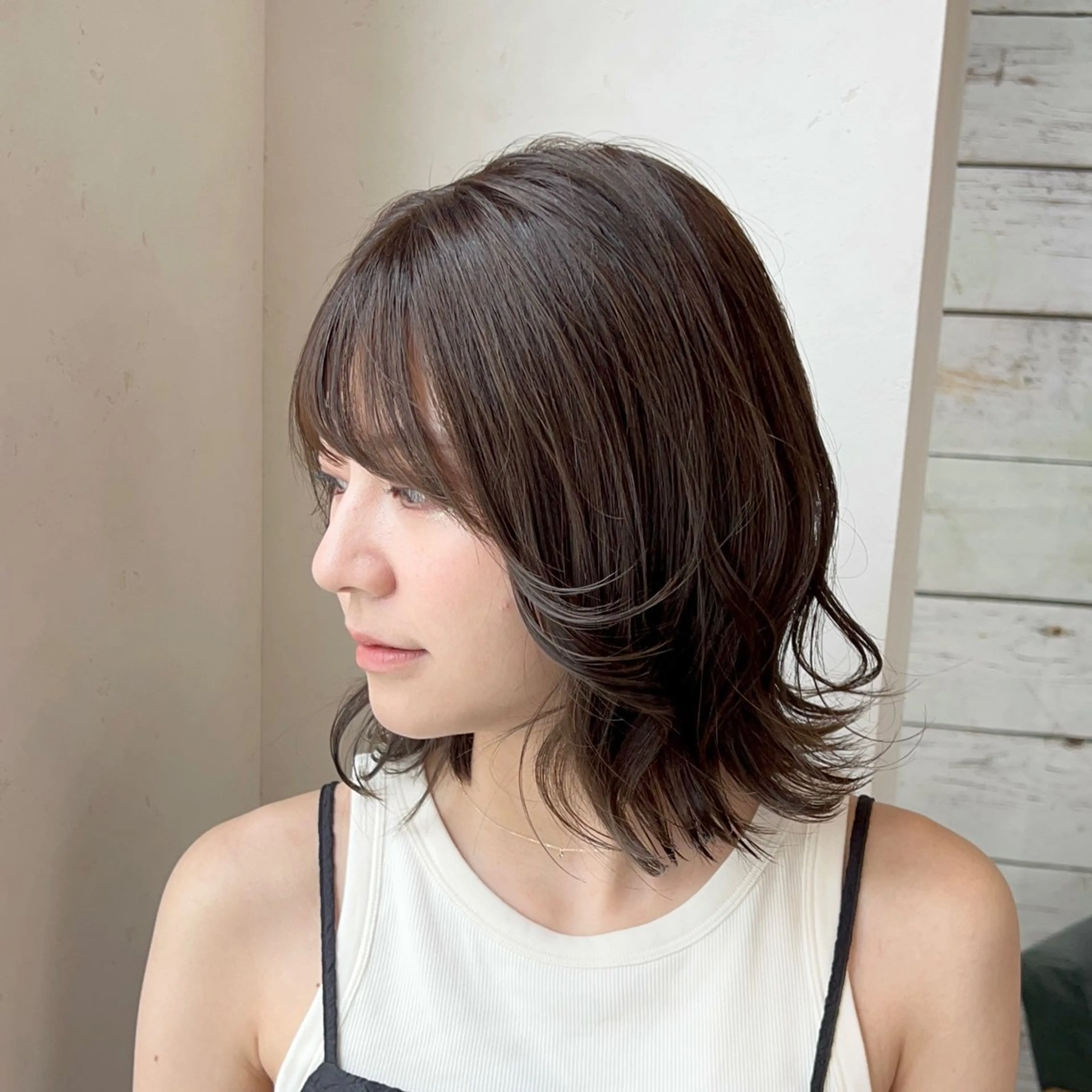 ミディアム カラー ヘアアレンジ オリーブカラー honen RUKAのヘアスタイル