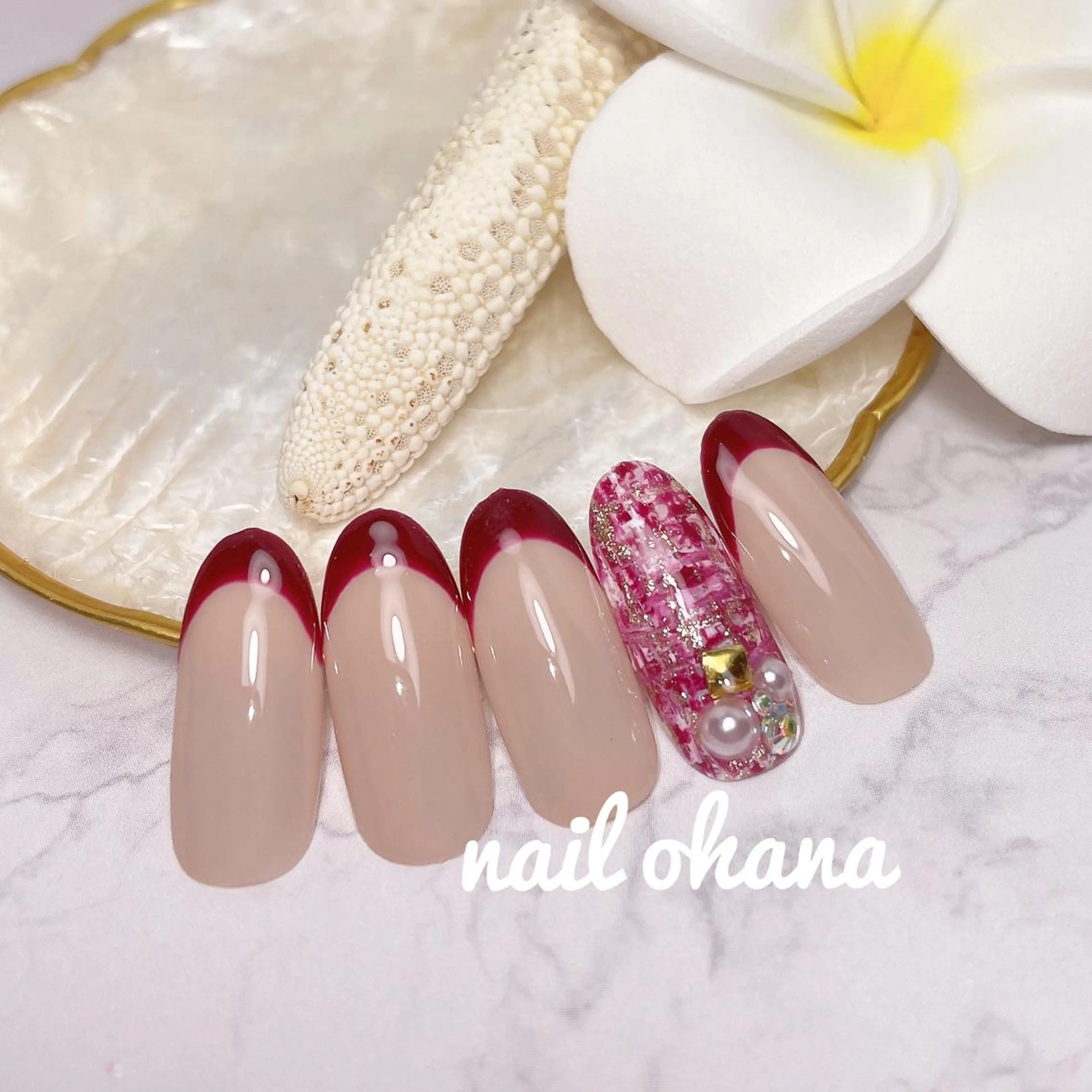 ネイル ボルドー フレンチネイル ジェルネイル 持ち込み オフィスネイル ハンドネイル 那覇🏝️台湾人 ネイリストSHIUのネイルデザイン