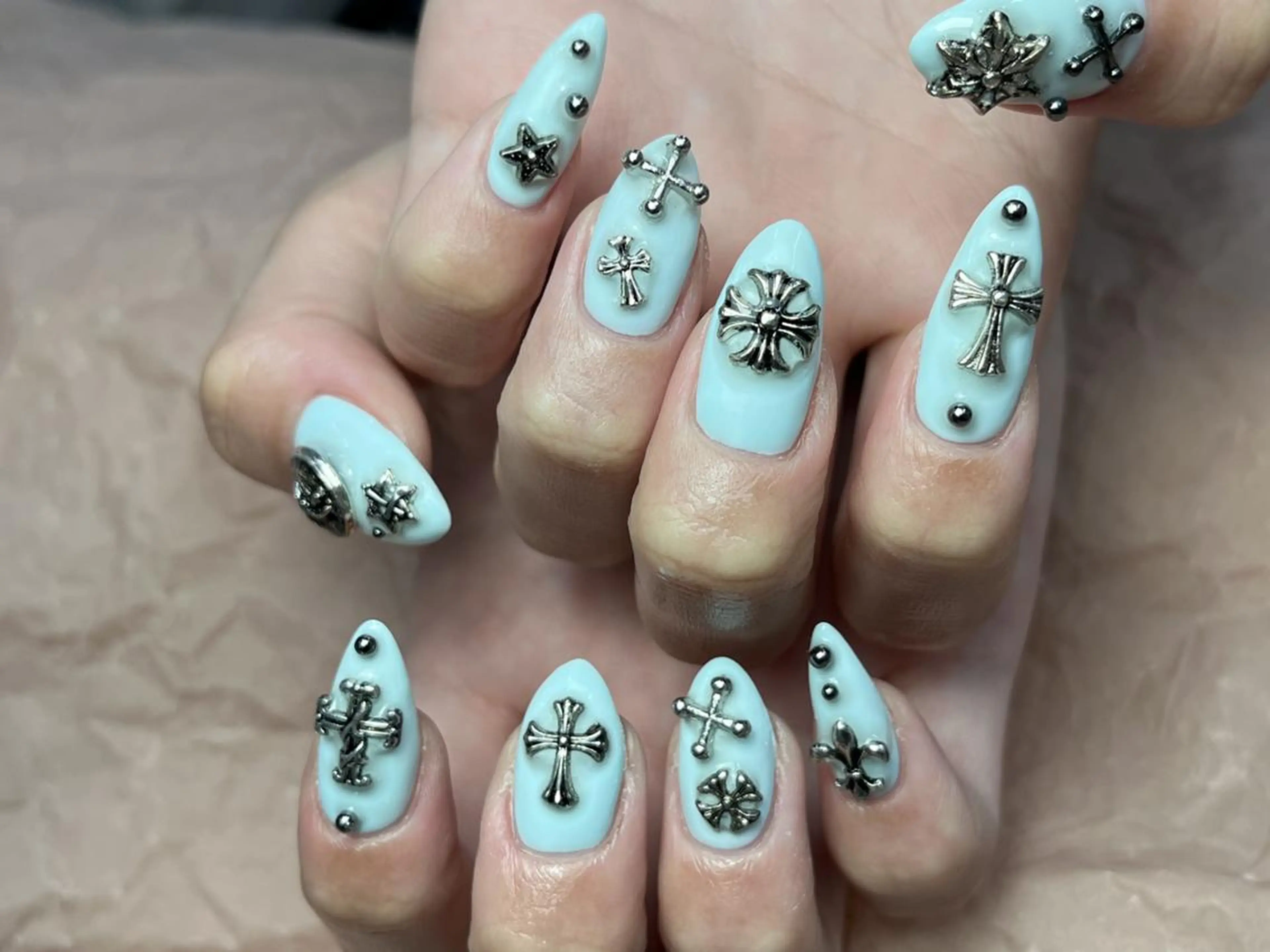 ネイル ブルー パステルネイル ハンドネイル ToliyDeliy Nail Salonのネイルデザイン