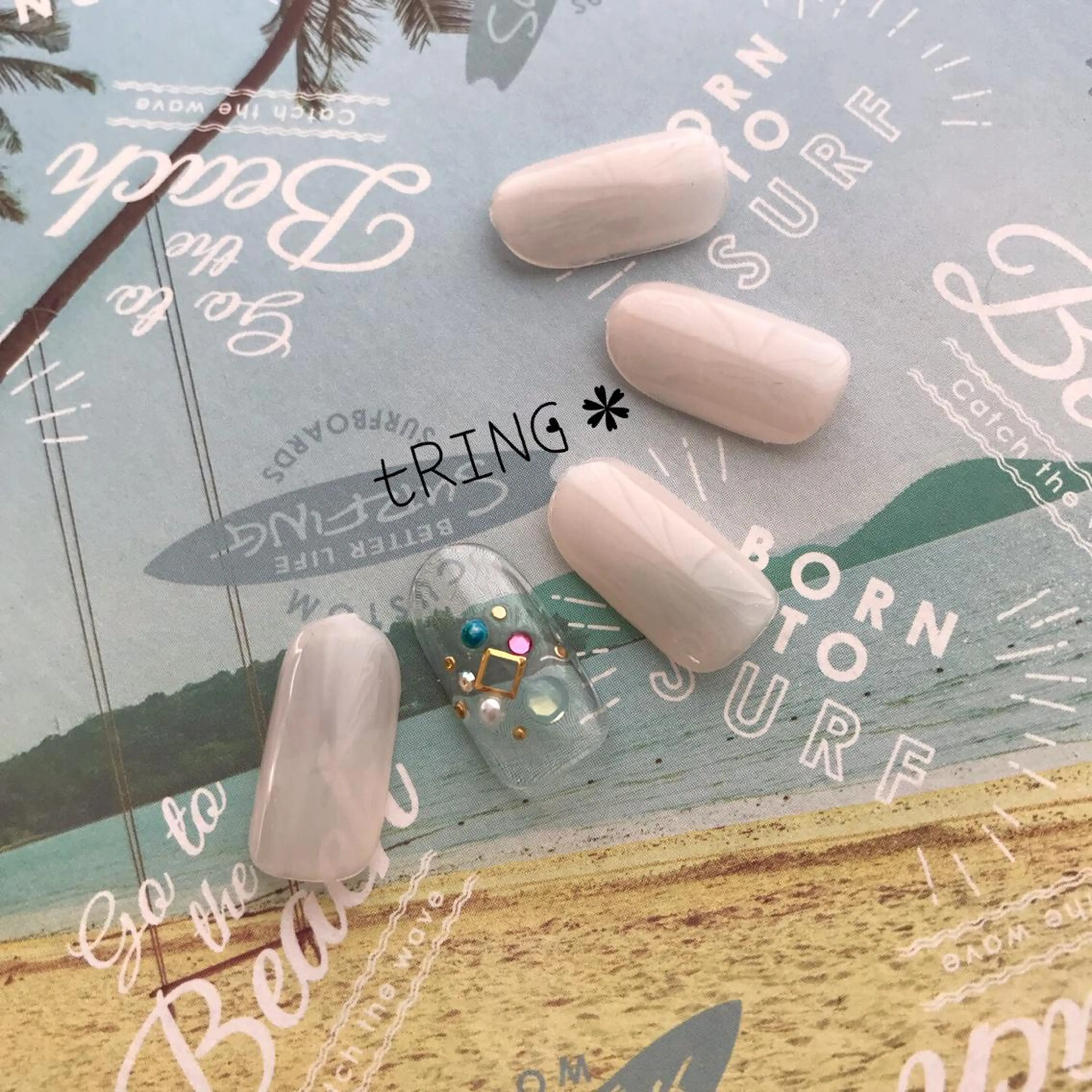 ネイル アートネイル シンプルネイル ストーンネイル ハンドネイル tRING＊ しいの木台のネイルデザイン