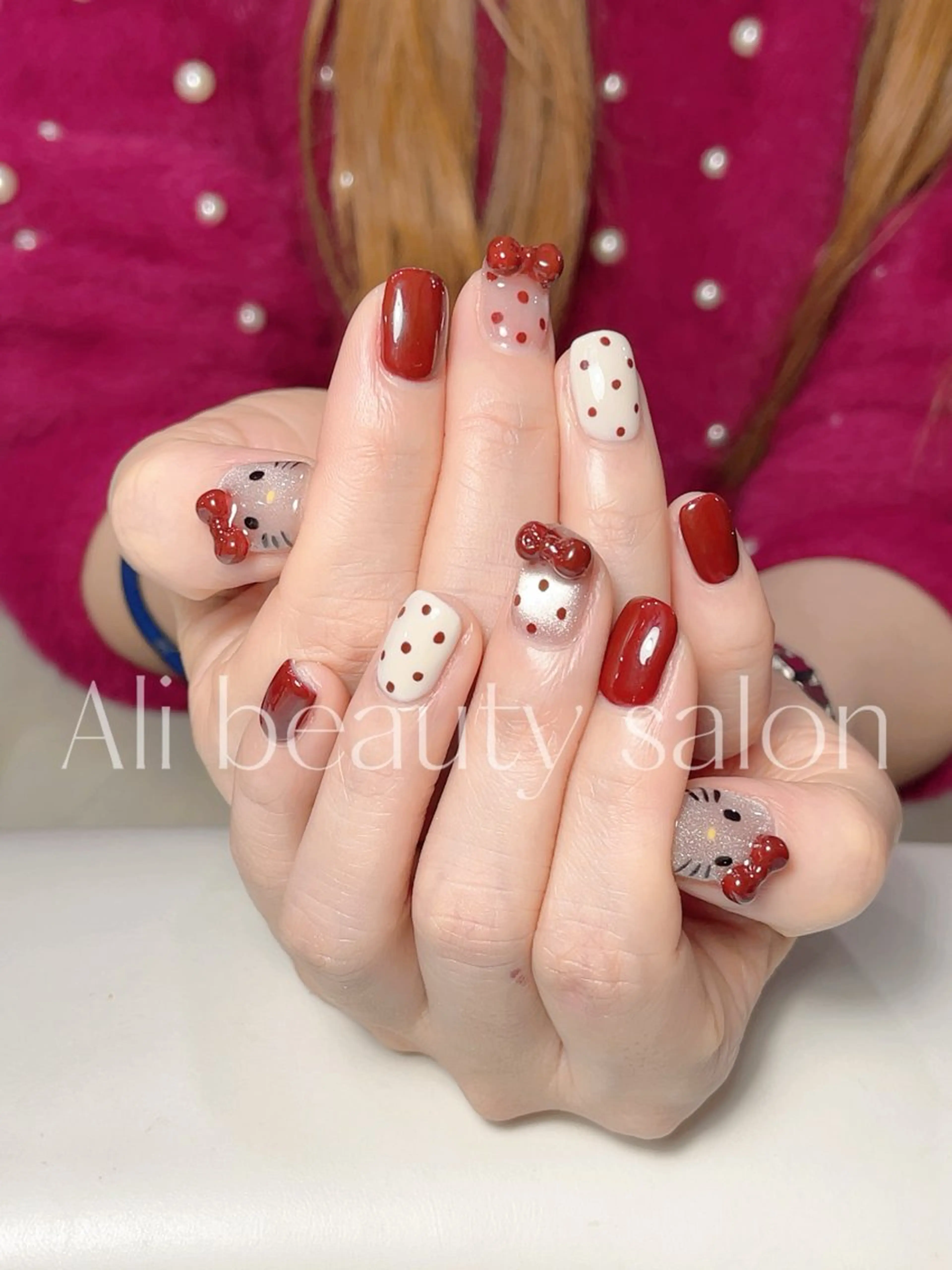 ネイル マグネットネイル リボン Ali 新小岩 ネイル専門のネイルデザイン