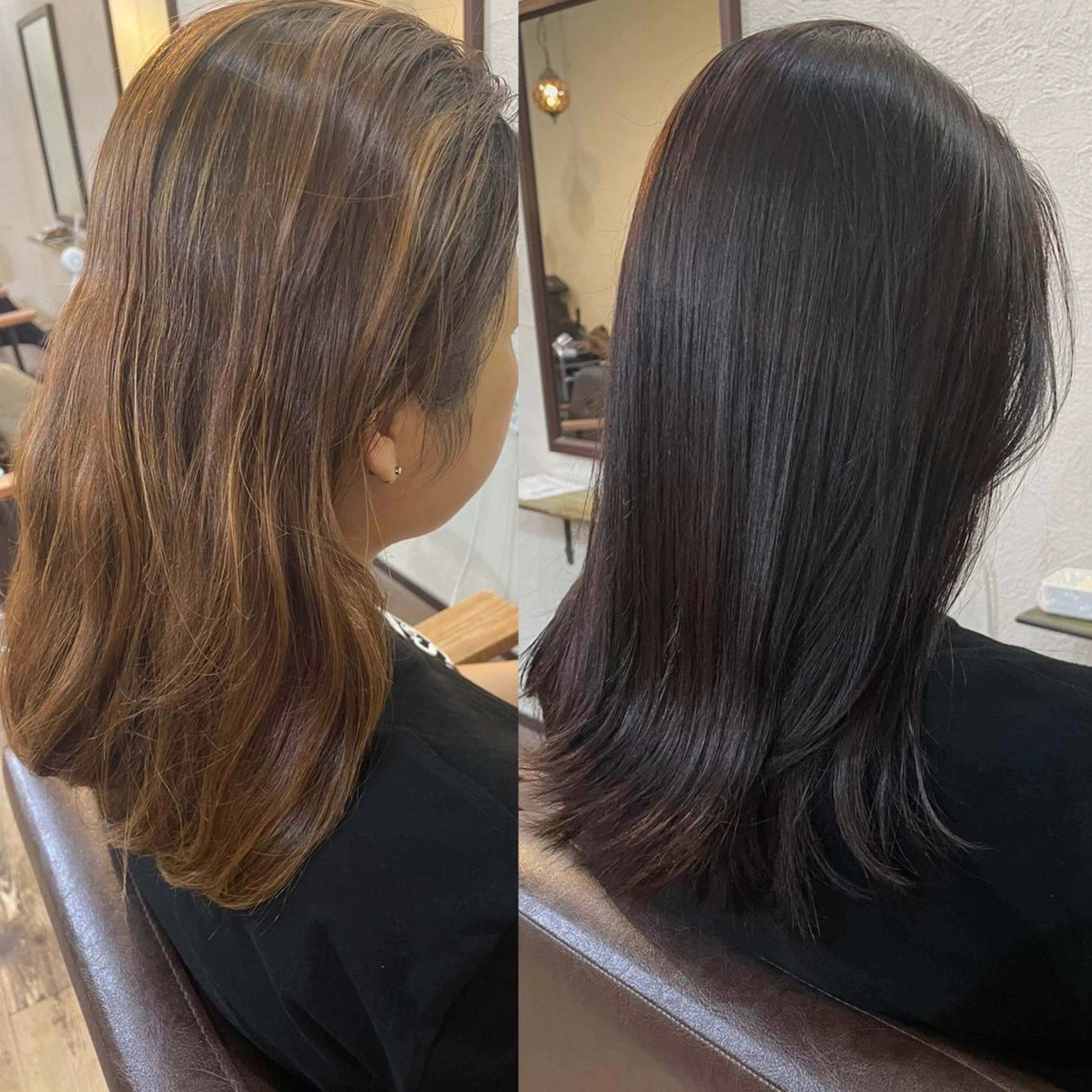 セミロング カラー ブラウンカラー ハイライトカラー ハイライト hair room nico所属・箱守 さやかのヘアスタイル