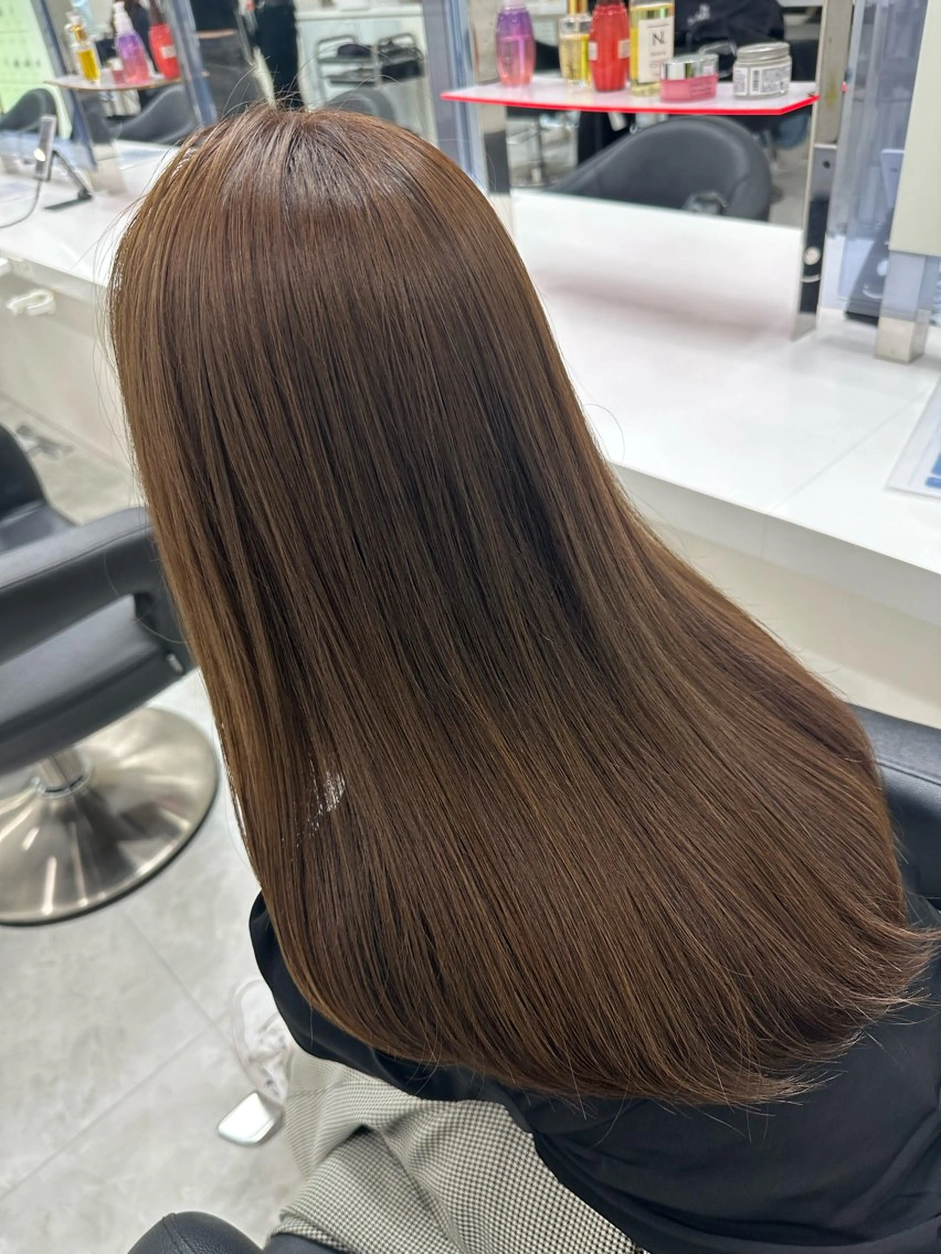 ロング アッシュ チョコレートブラウン 韓国風カラー ピンクブラウン 髪質改善 ヘアカラー トリートメント 🤎MISAKI 艶髪カラー🤎のヘアスタイル