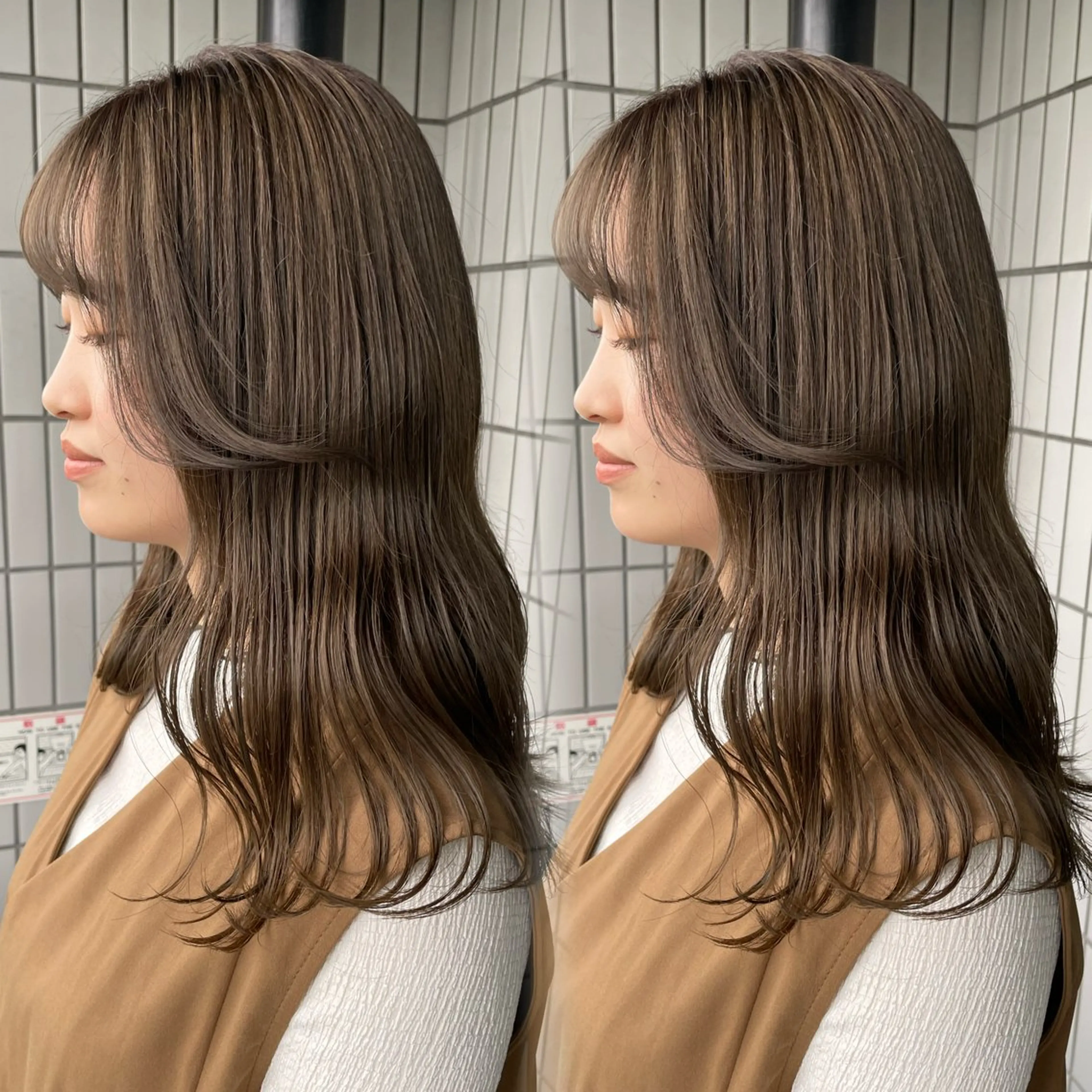 セミロング カラー アディクシーカラー アッシュ アッシュブラウン ベージュカラー 黒髪 暖色カラー🍒 ケアブリーチ/akiのヘアスタイル