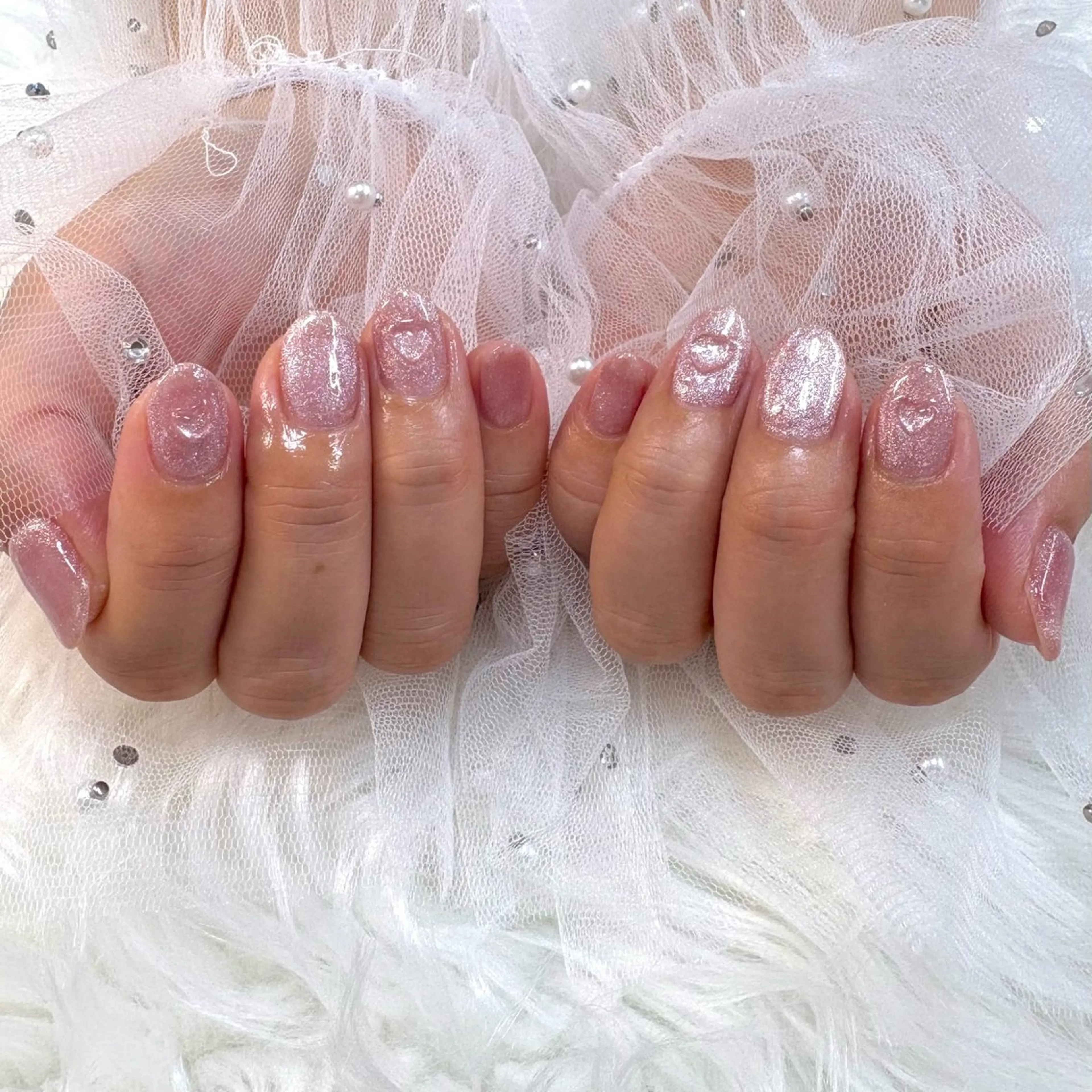 ネイル クリアネイル ハート マグネットネイル ハンドネイル SHINE nail salonのネイルデザイン