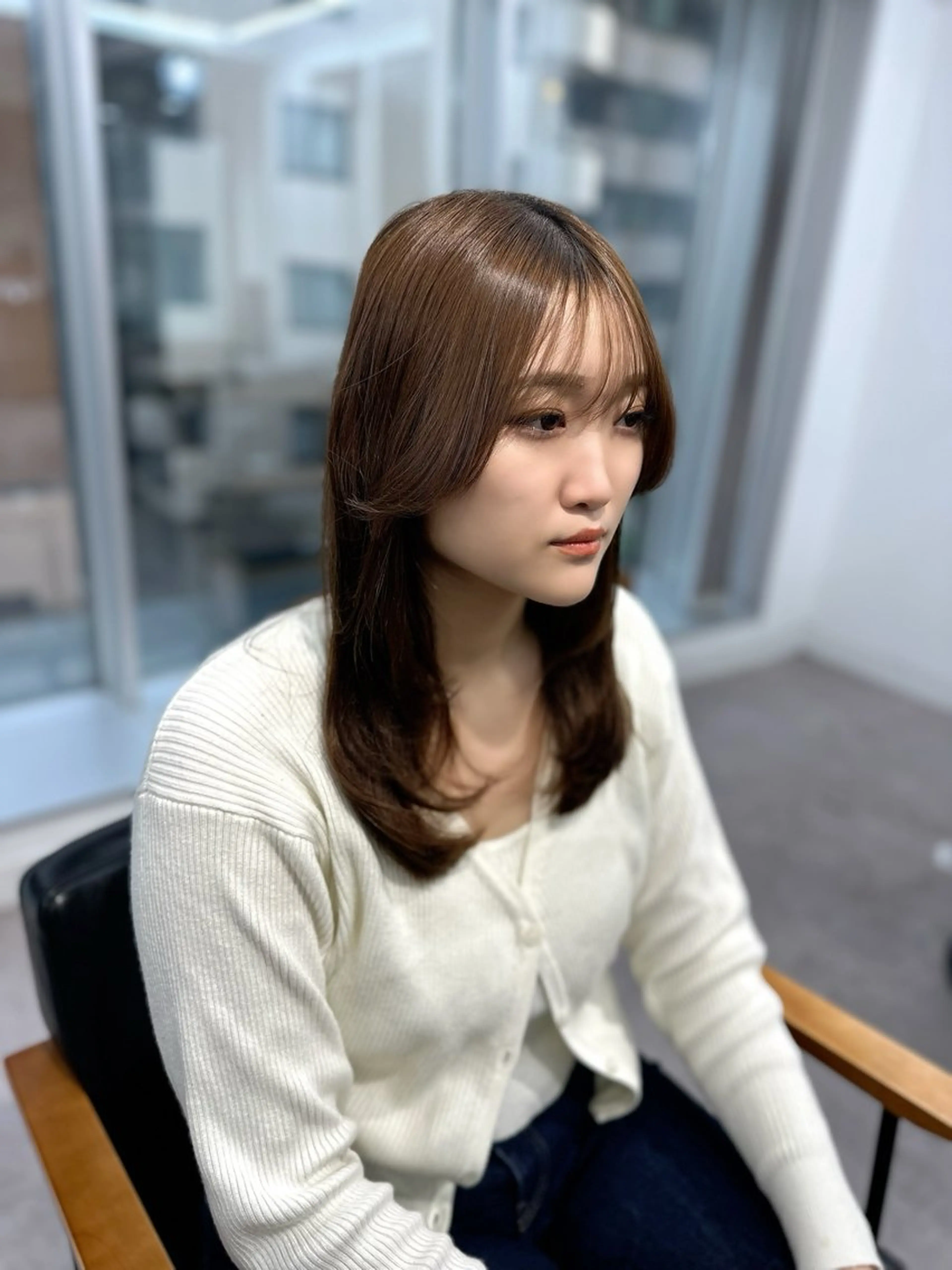 セミロング カラー パーマ ヘアアレンジ メンズ キッズ 小顔顔まわり/ レイヤーカット🌿のヘアスタイル