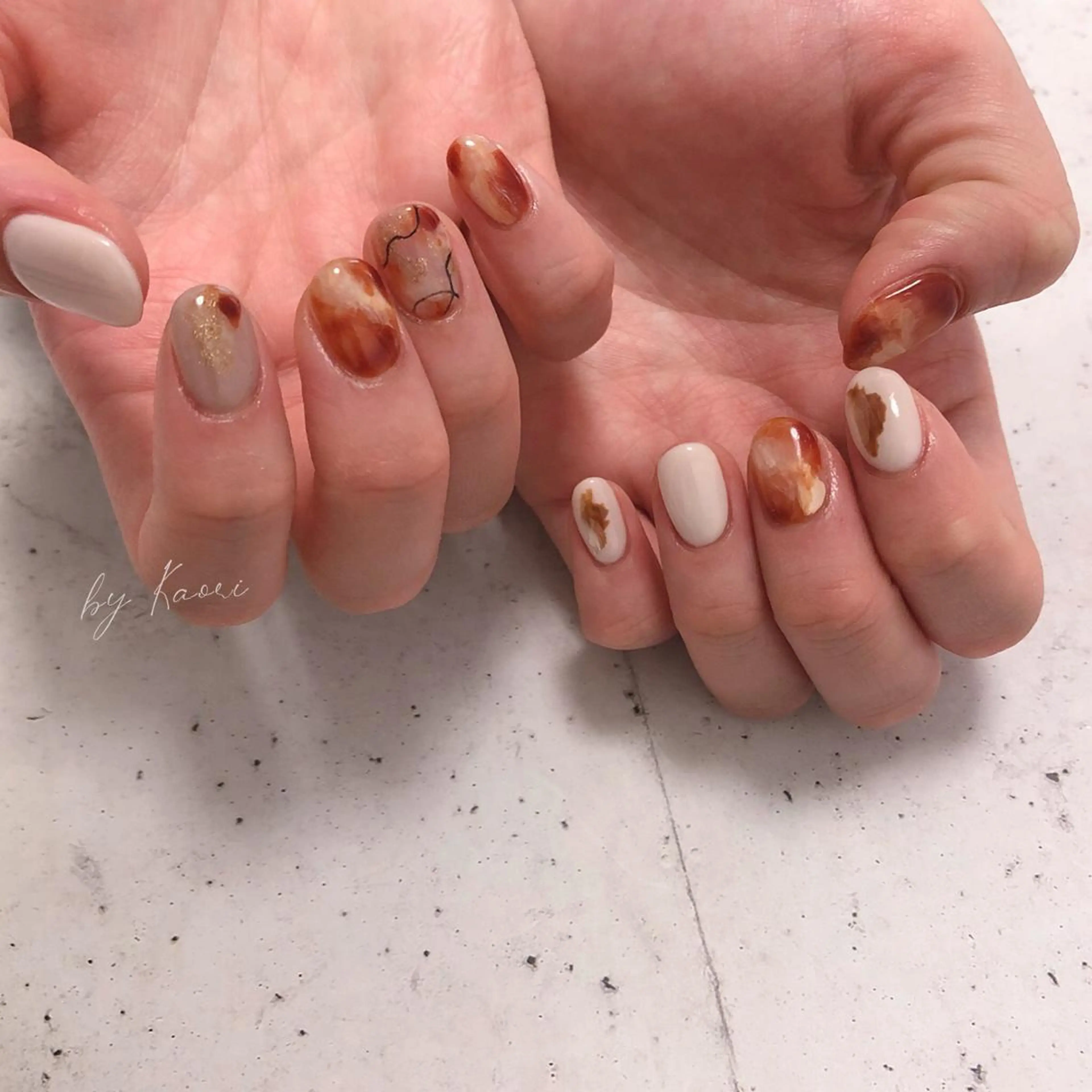 ネイル アートネイル ブラウン カジュアル フットネイル フレンチネイル ハンドネイル _Defi_ by Kaoriのネイルデザイン