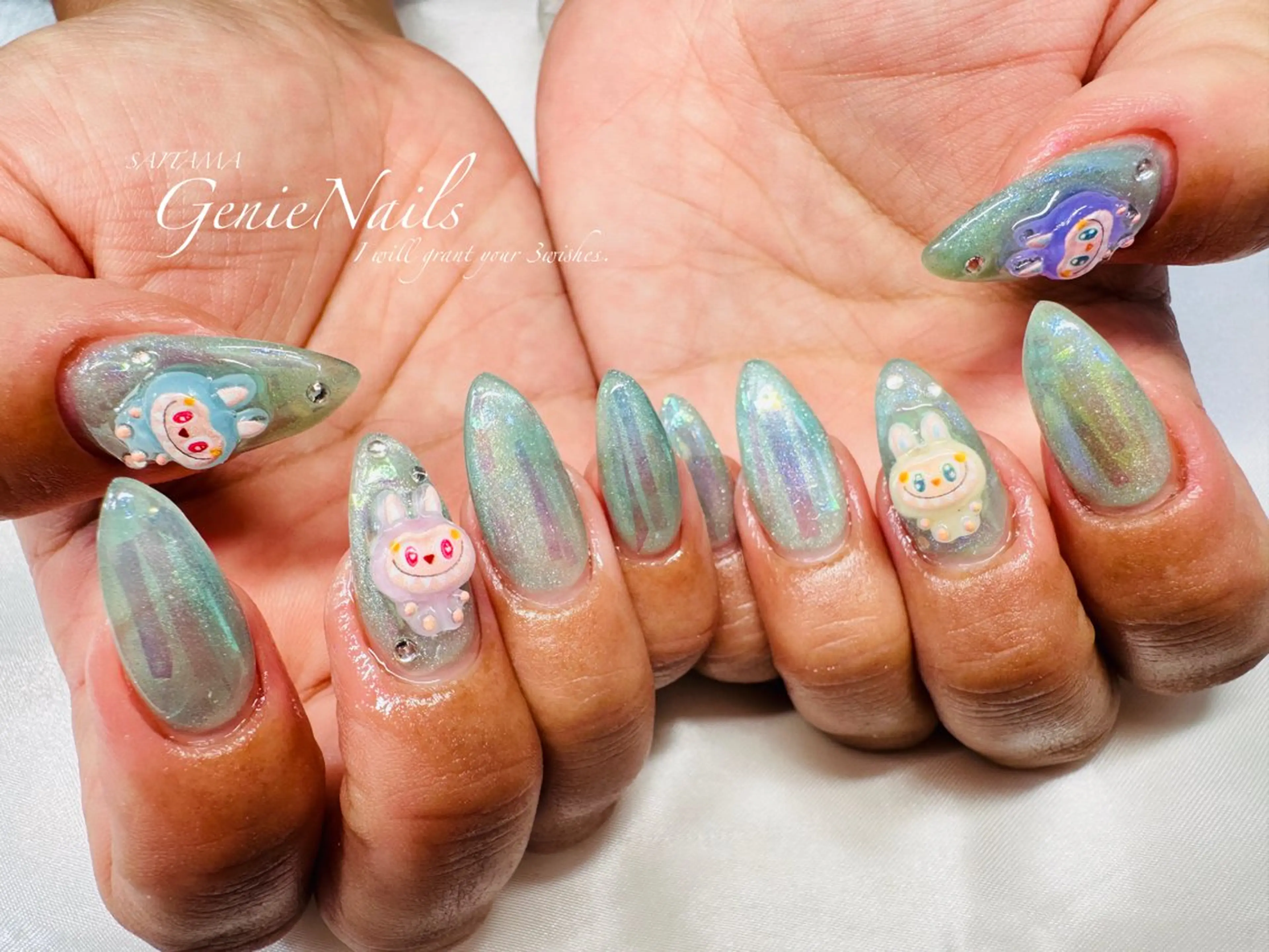メンズ ネイル アートネイル 長さ出し 氷ネイル・うるうるネイル ロングネイル 持ち込み Genie Nailsのネイルデザイン