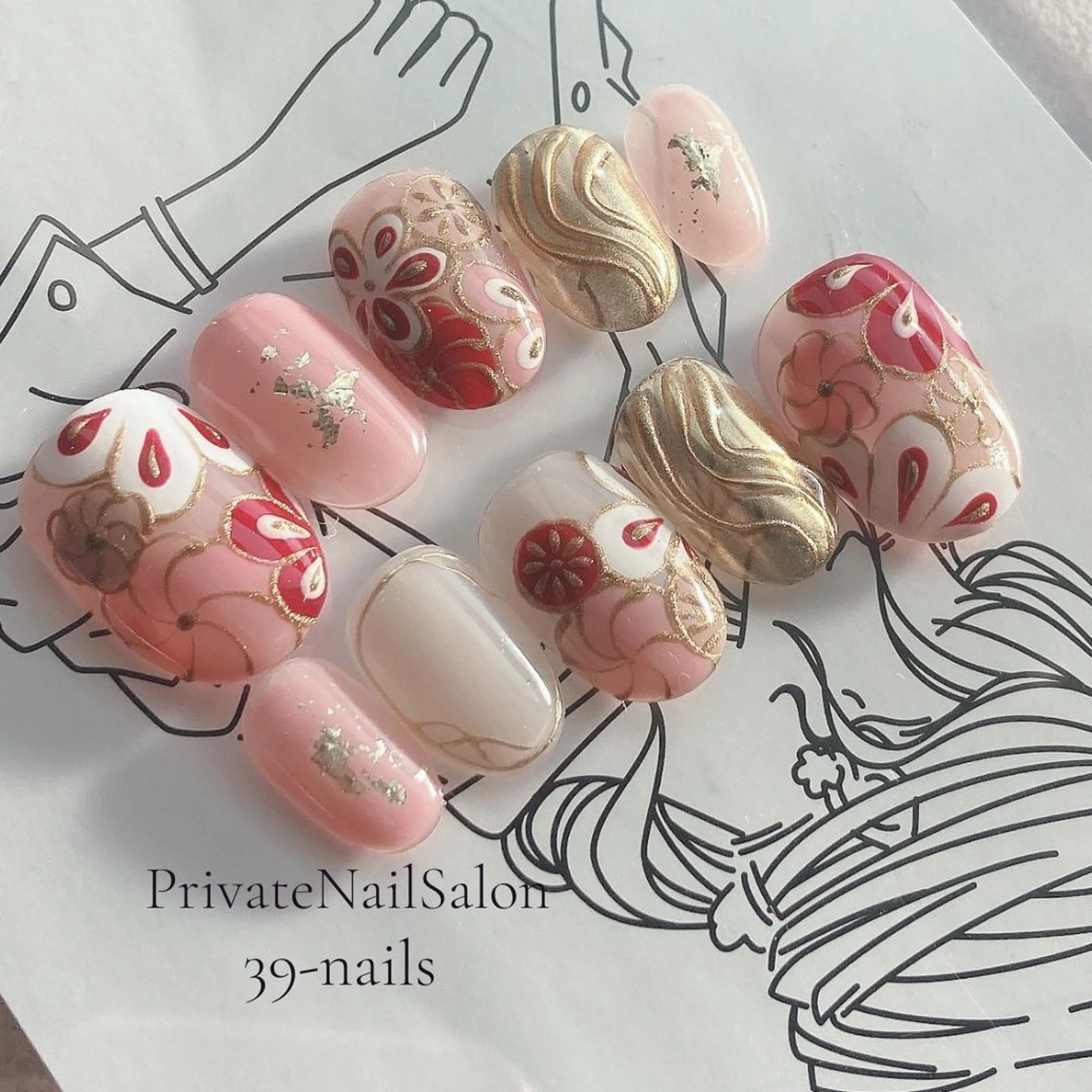 ネイル 成人式 ニュアンスネイル ピンク ネイルチップ ブライダルネイル ハンドネイル 39-nails EharaMikuのネイルデザイン