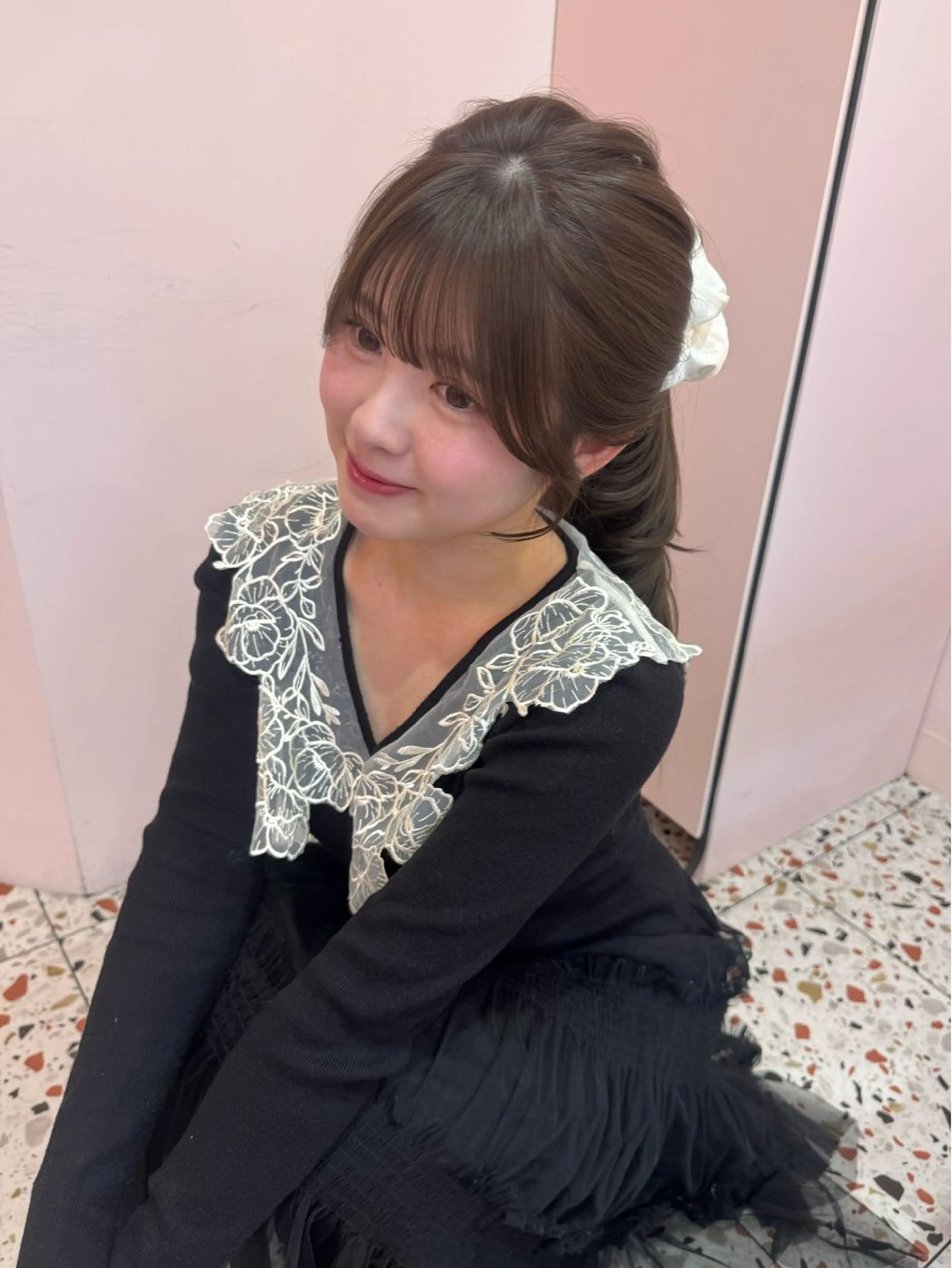 ロング くびれヘア ハッシュカット レイヤーカット 小顔カット カット ヘアカラー トリートメント 顔周り/透明感カラー REINA𓍯のヘアスタイル