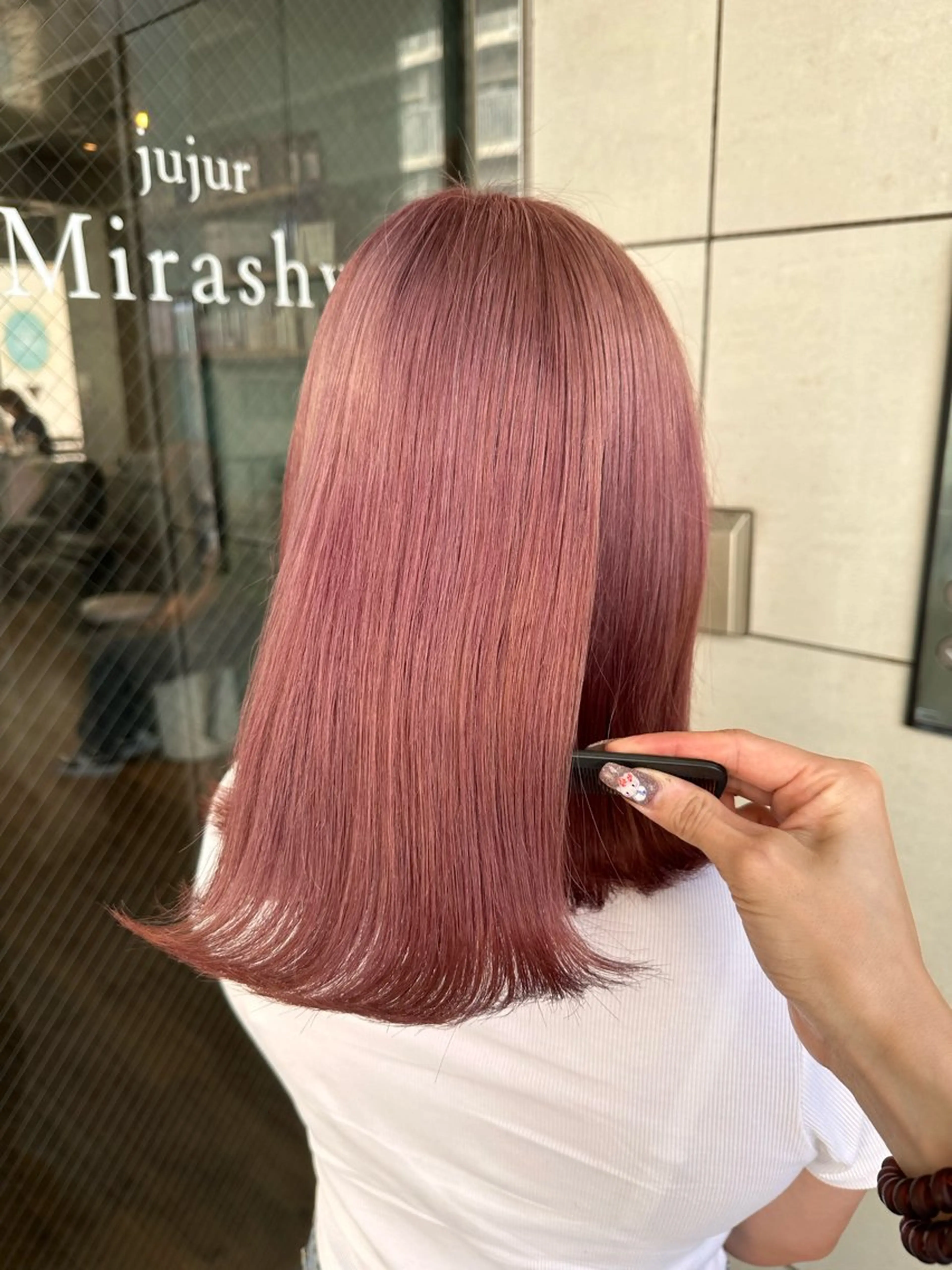 ミディアム カラー ピンクカラー ヘアカラー トリートメント 🧸プルエクステ❤︎ ネイルKAO🧸のヘアスタイル