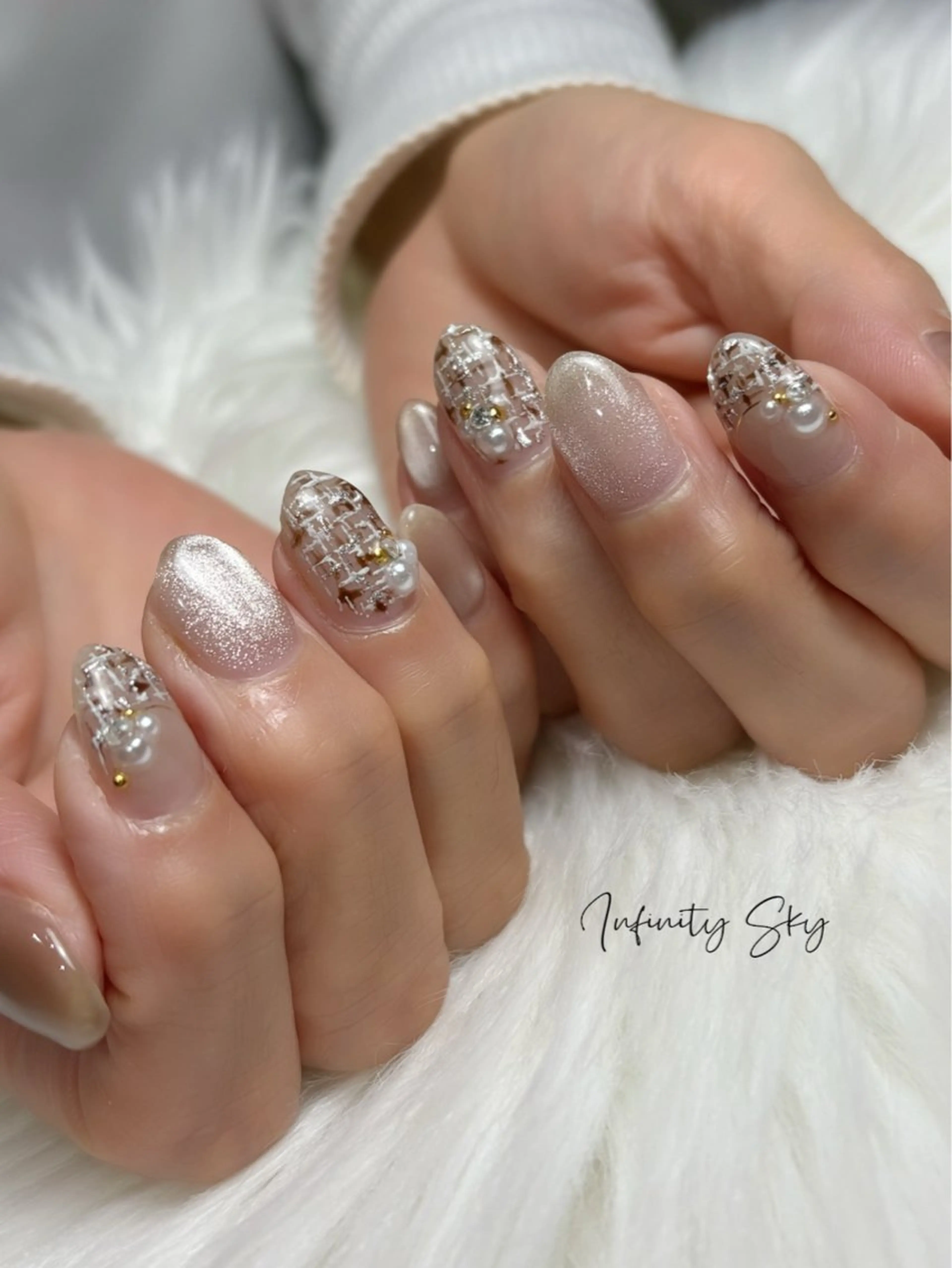 ネイル ツイードネイル 冬ネイル infinity skyのネイルデザイン