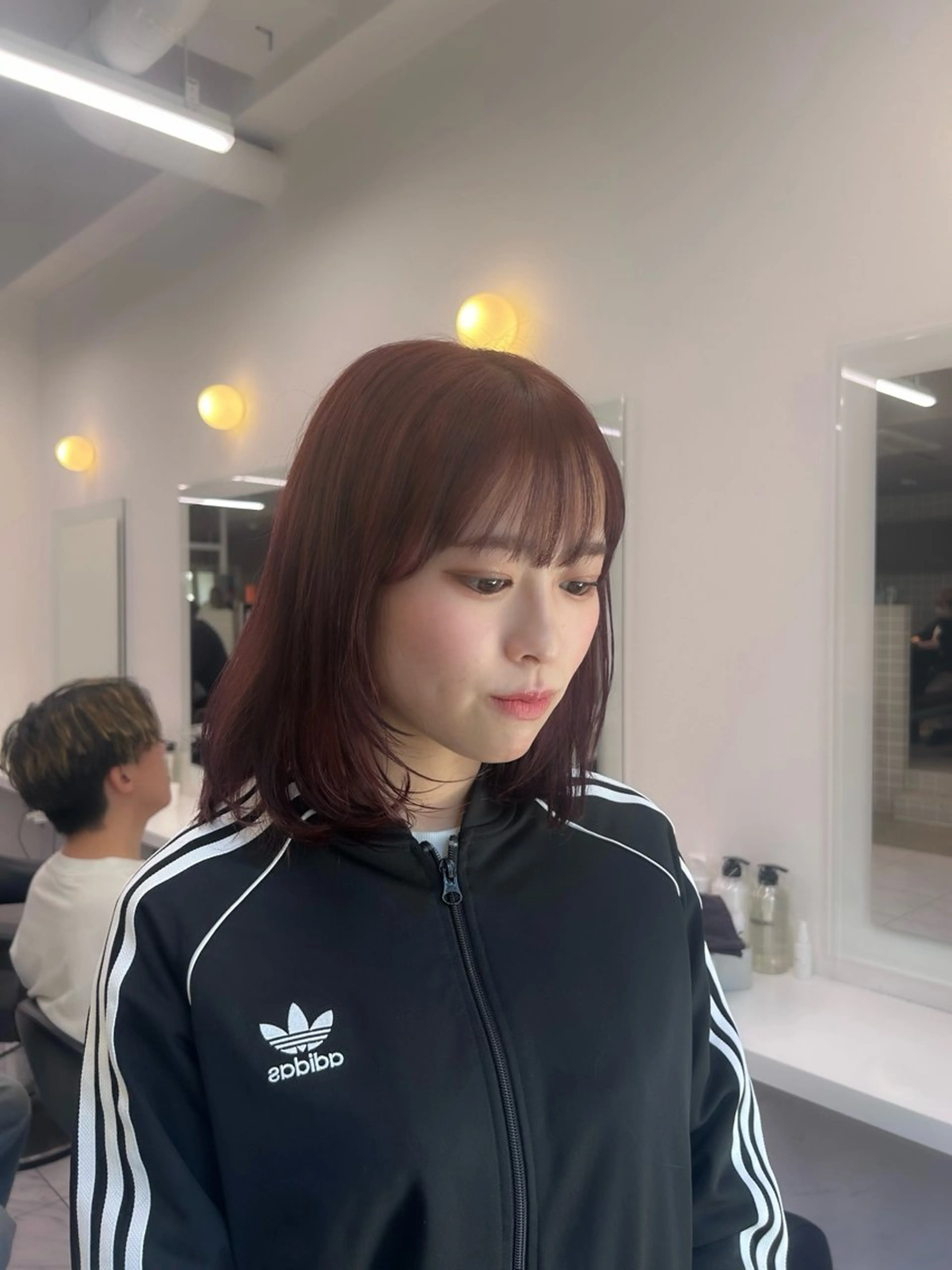 ミディアム カラー パーマ ヘアアレンジ メンズ キッズ ヘアカラー トリートメント ヘアセット ブリーチなしカラー/ ブラウン/レイヤーのヘアスタイル