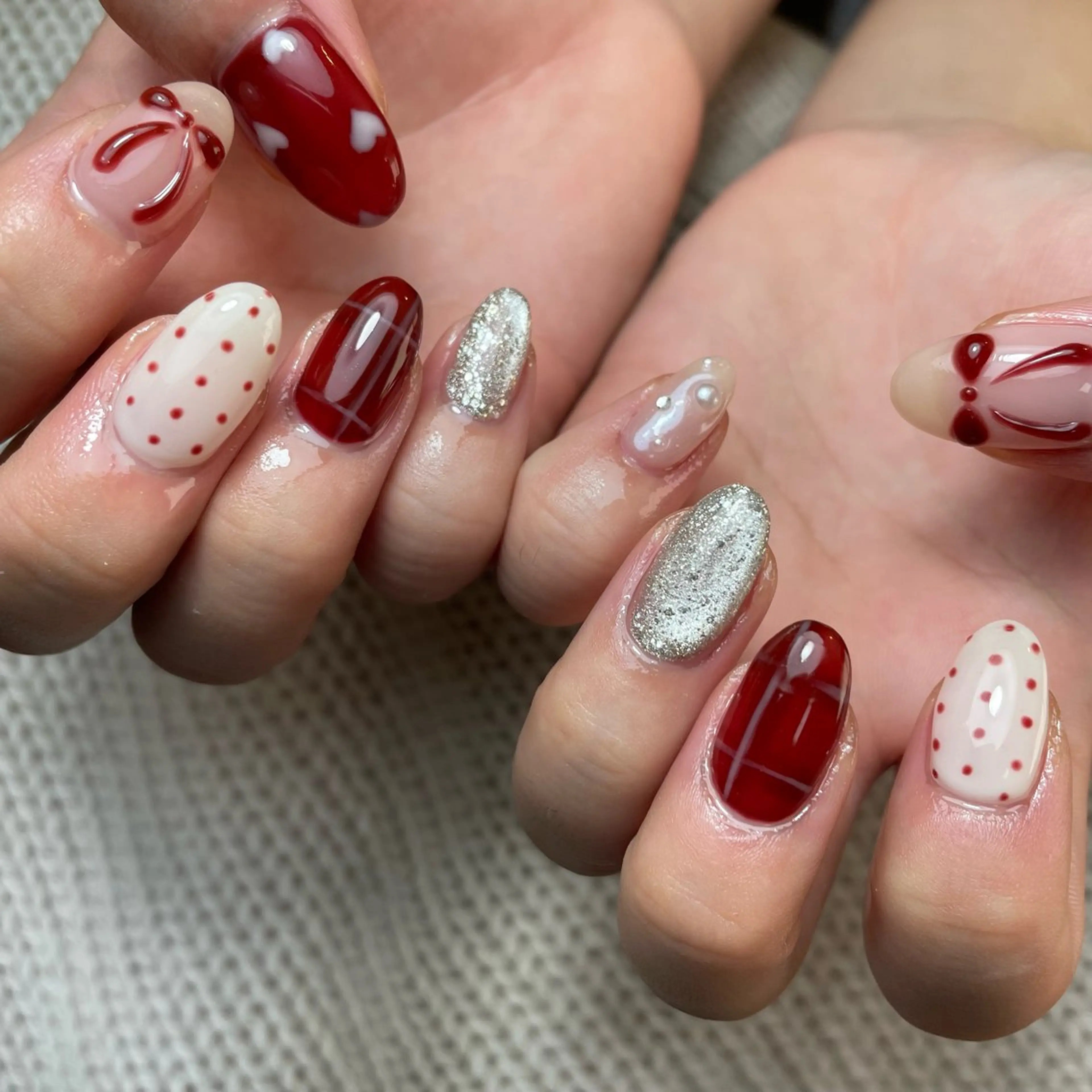 ネイル ハート リボン 冬ネイル クリスマス ハンドネイル Kimura Keikoのネイルデザイン