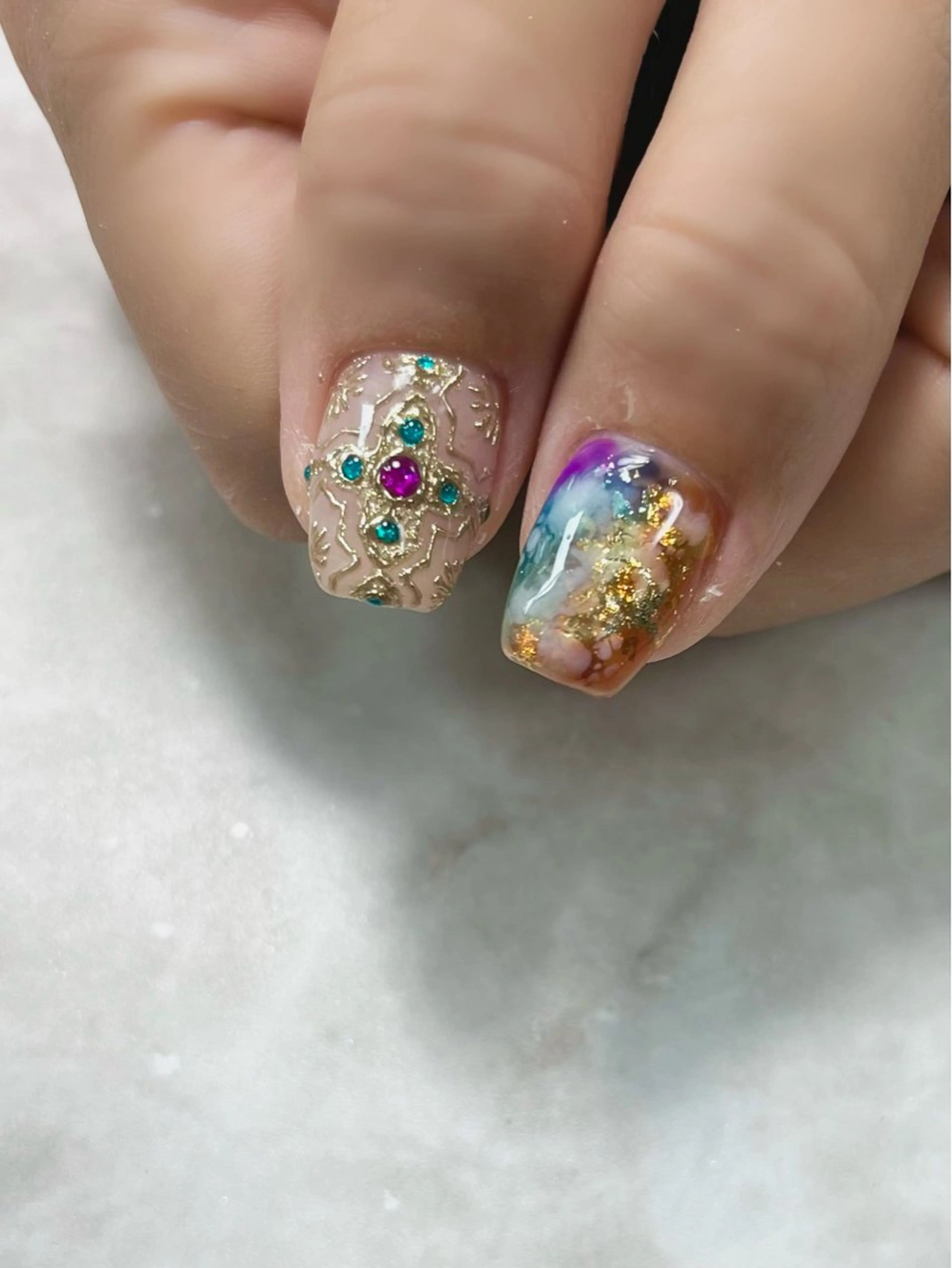 ネイル 大理石ネイル(マーブル) ミラーネイル Nailsalon E's cafeのネイルデザイン