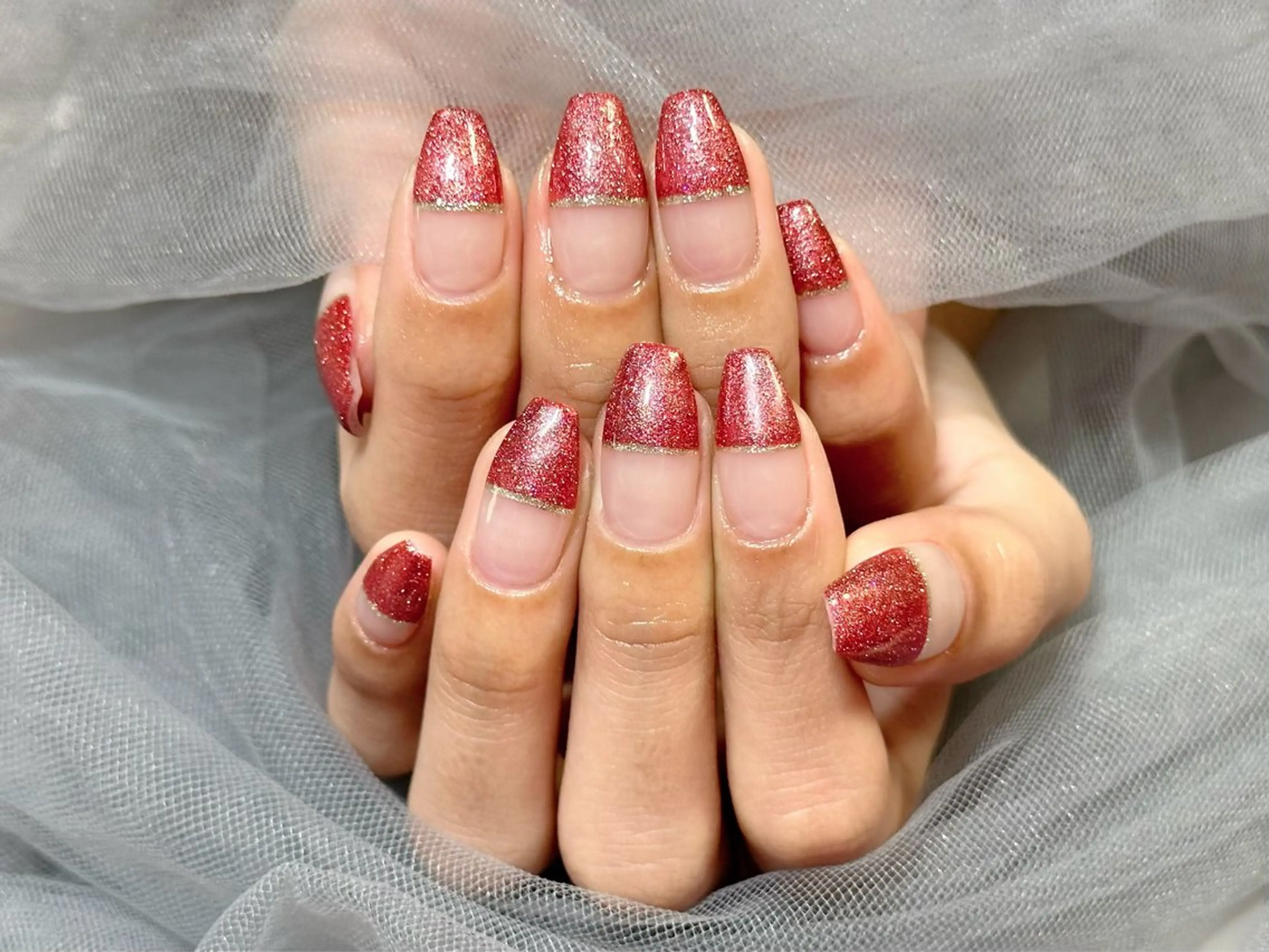 ネイル フラッシュネイル ラメ(グリッター) 赤色 ハンドネイル KURELLY所属・Nail Salon KURELLYのネイルデザイン