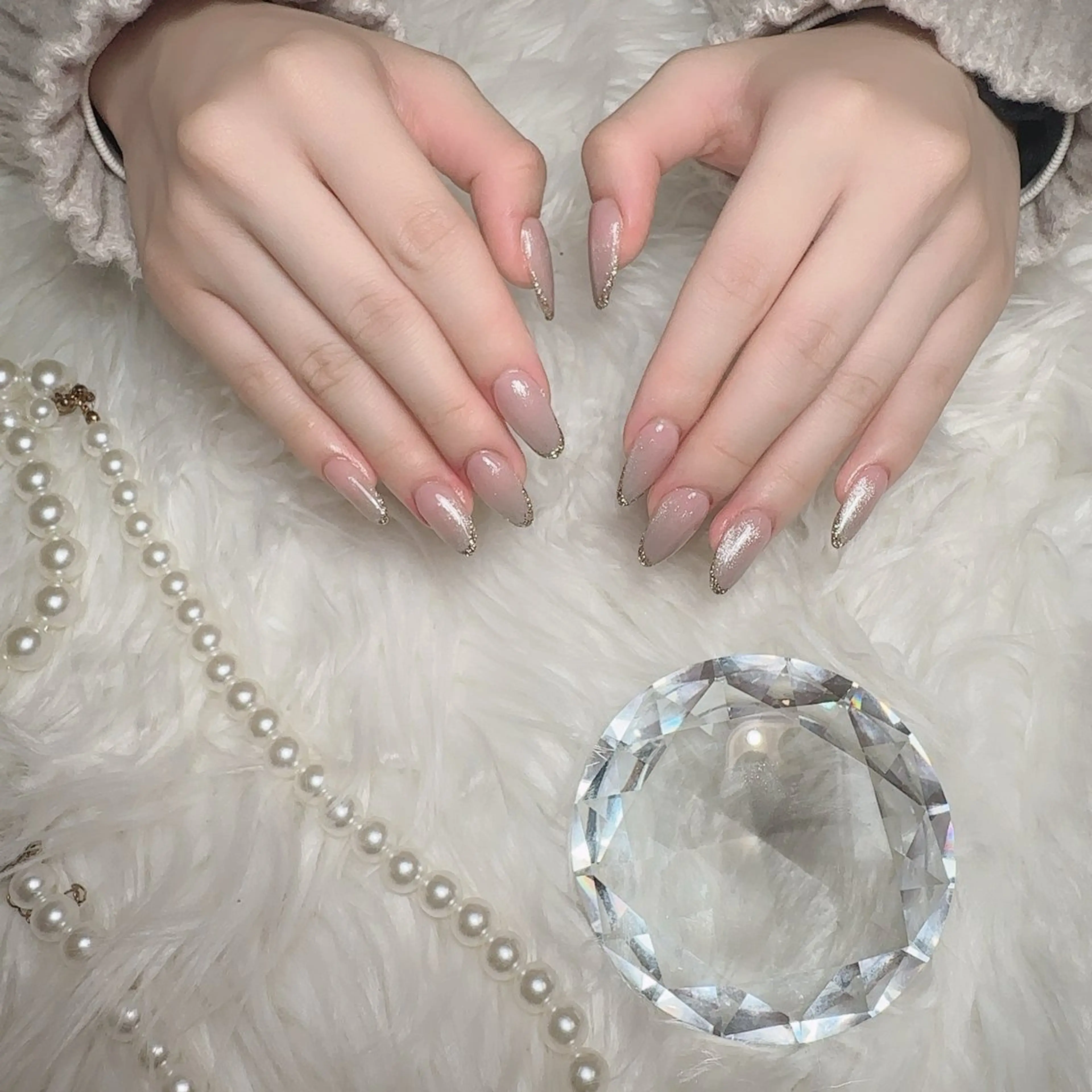 ネイル フレンチネイル ガラスフレンチ ラメ(グリッター) ラメグラデーション ミラーネイル nail salon azuのネイルデザイン