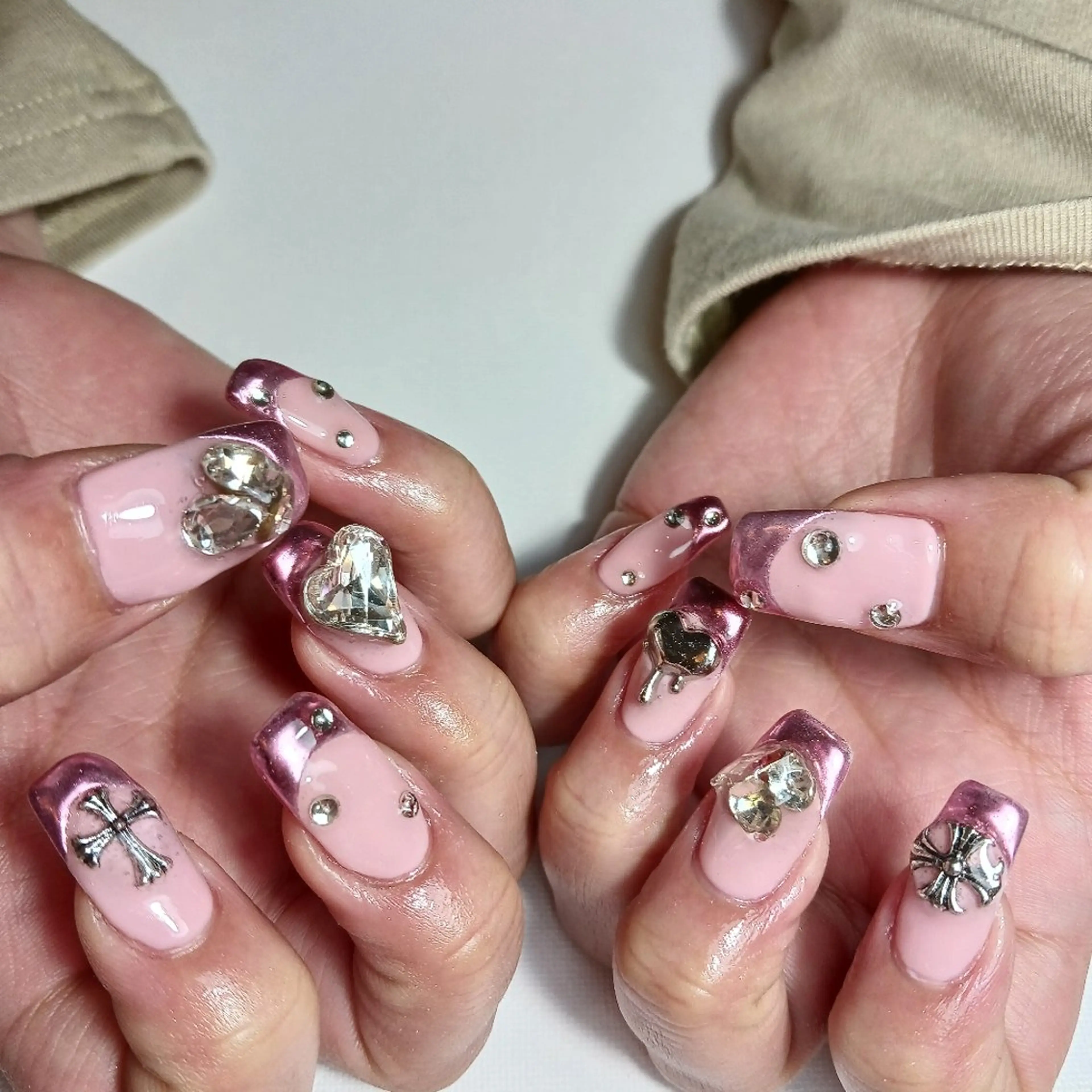 ネイル フレンチネイル ジェルネイル ミラーネイル 持ち込み ピンク owlnail /持込みデザイン専門のネイルデザイン