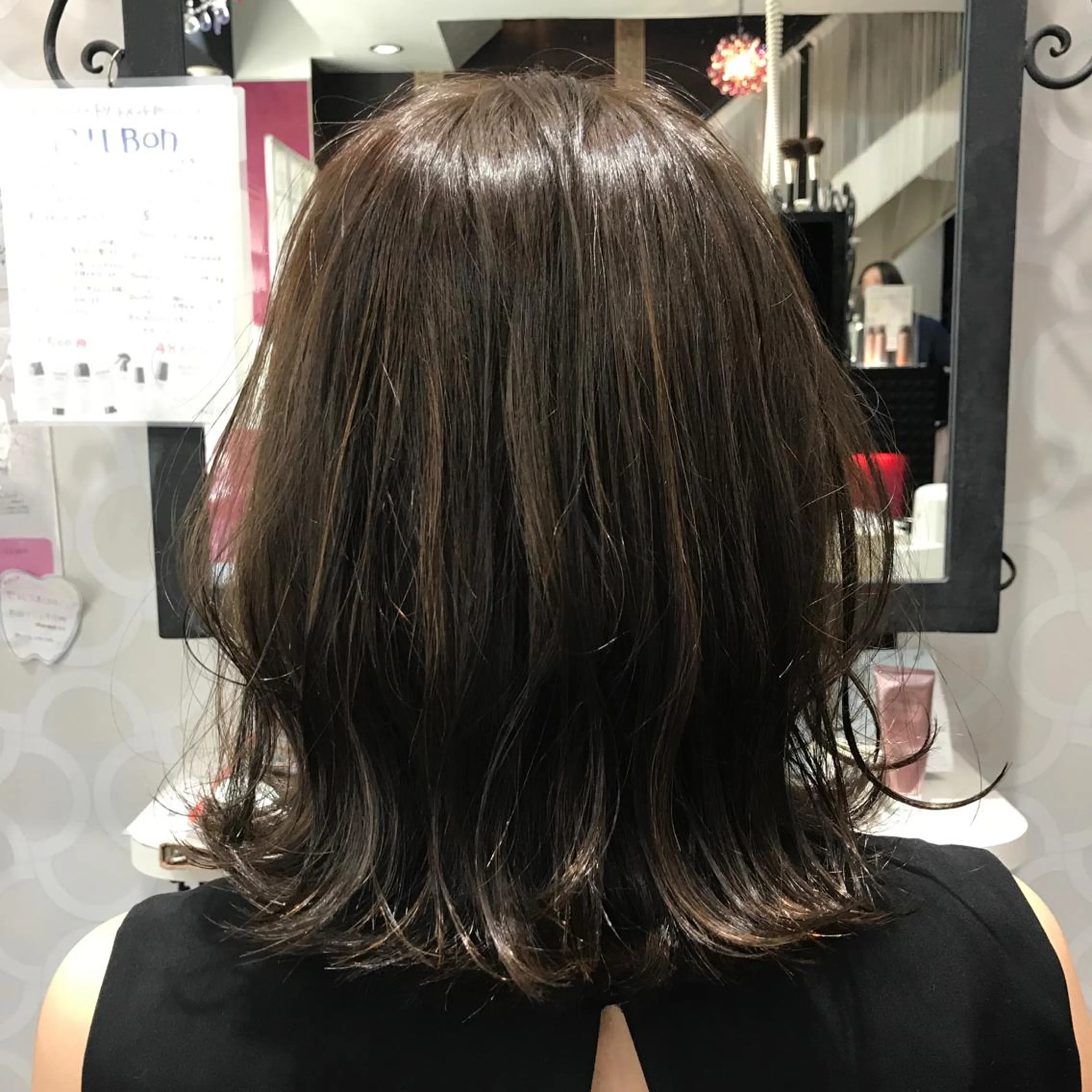 ミディアム カラー アッシュ ブリーチ ダークアッシュ ハイライトカラー ハイライト FUKO Hip's eyesのマツエク・マツパデザイン