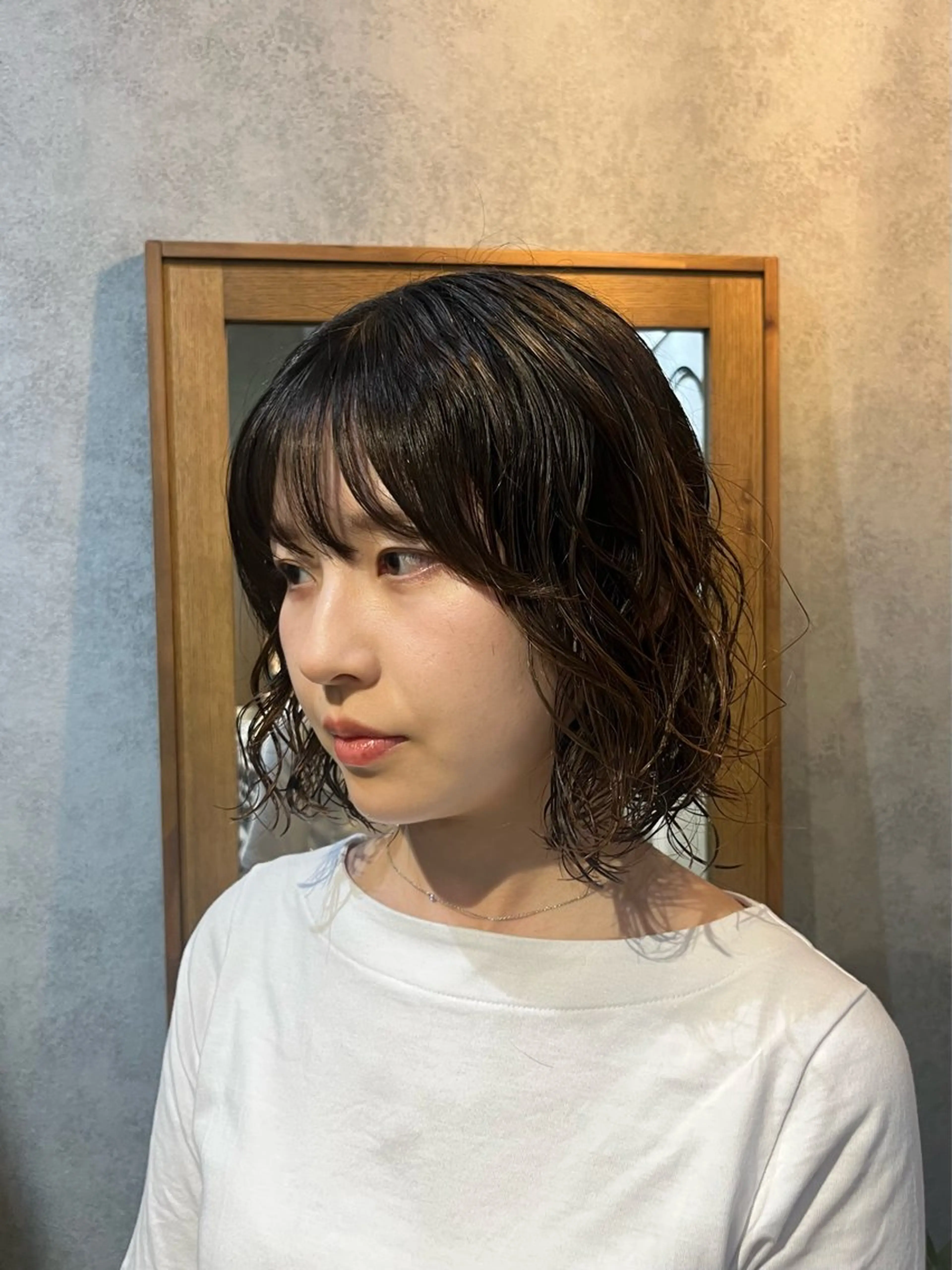 ミディアム パーマ カット パーマ トリートメント ボブ/プツッとボブ/ 暖色カラー/モエのヘアスタイル