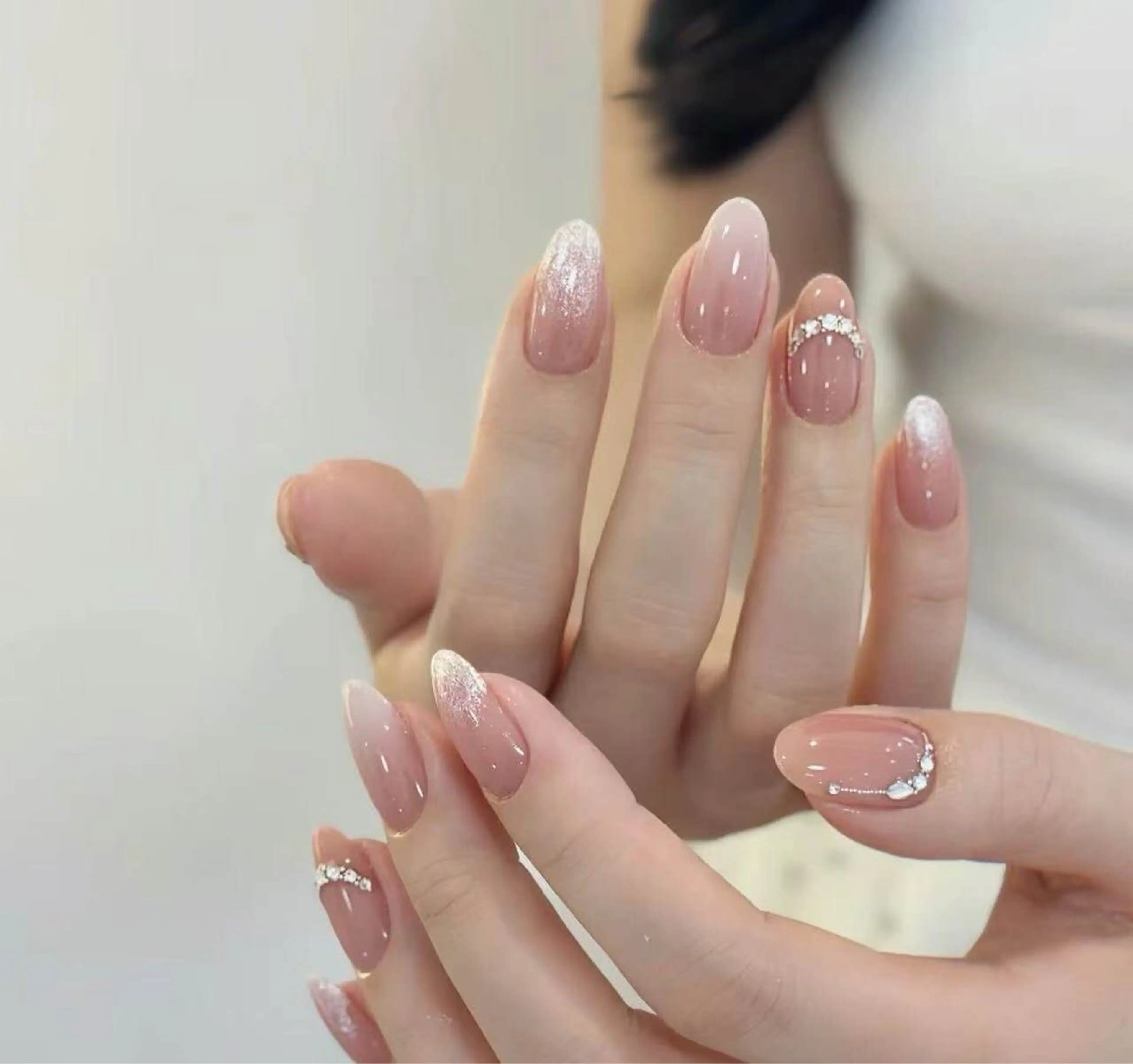 ネイル フラワーネイル フレンチネイル ジェルネイル ガラスフレンチ ハート ハンドネイル BabyYouMi nailのネイルデザイン
