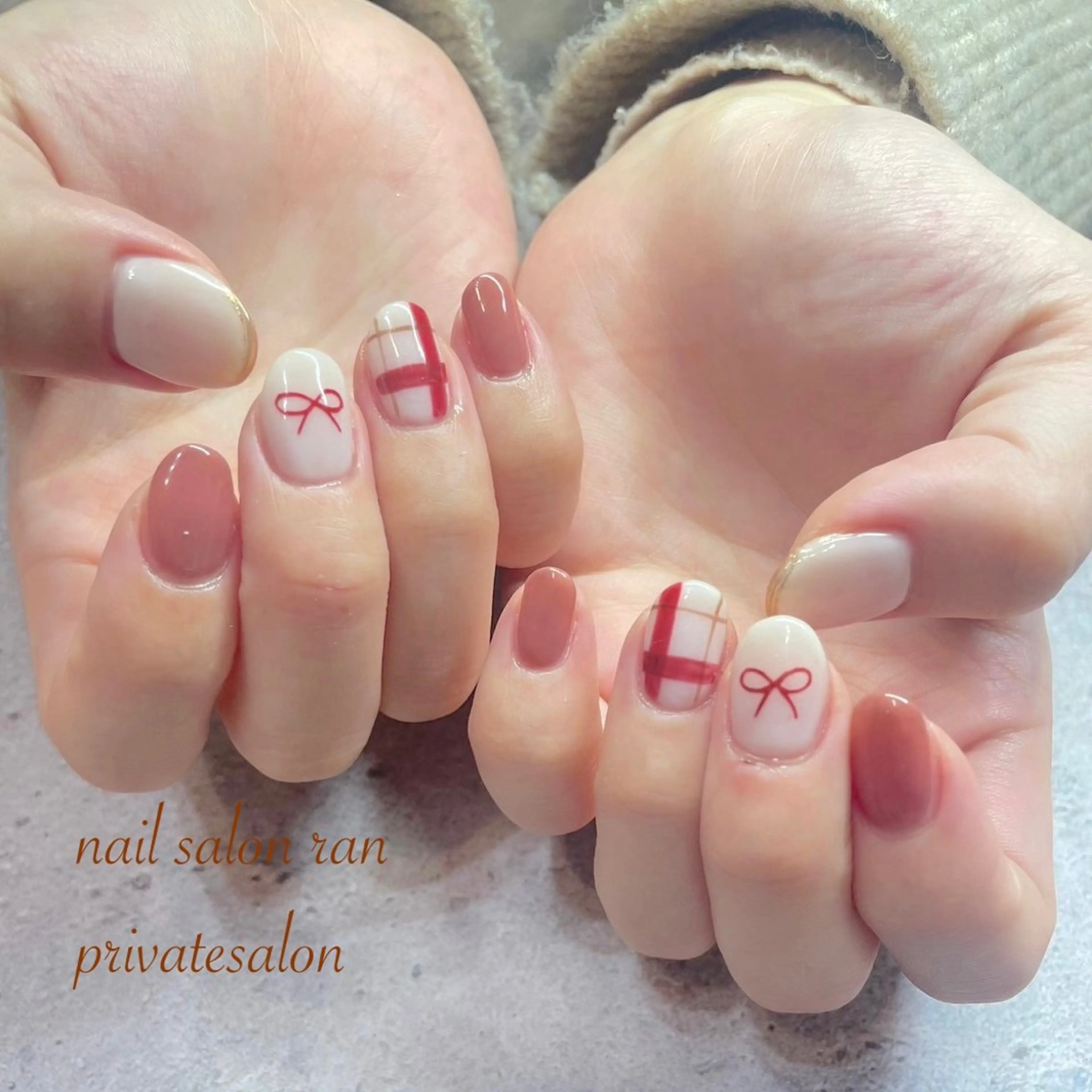 ネイル アートネイル ボルドー フレンチネイル ゴールド ピンク ハンドネイル ハンドケア nailsalon ranのネイルデザイン