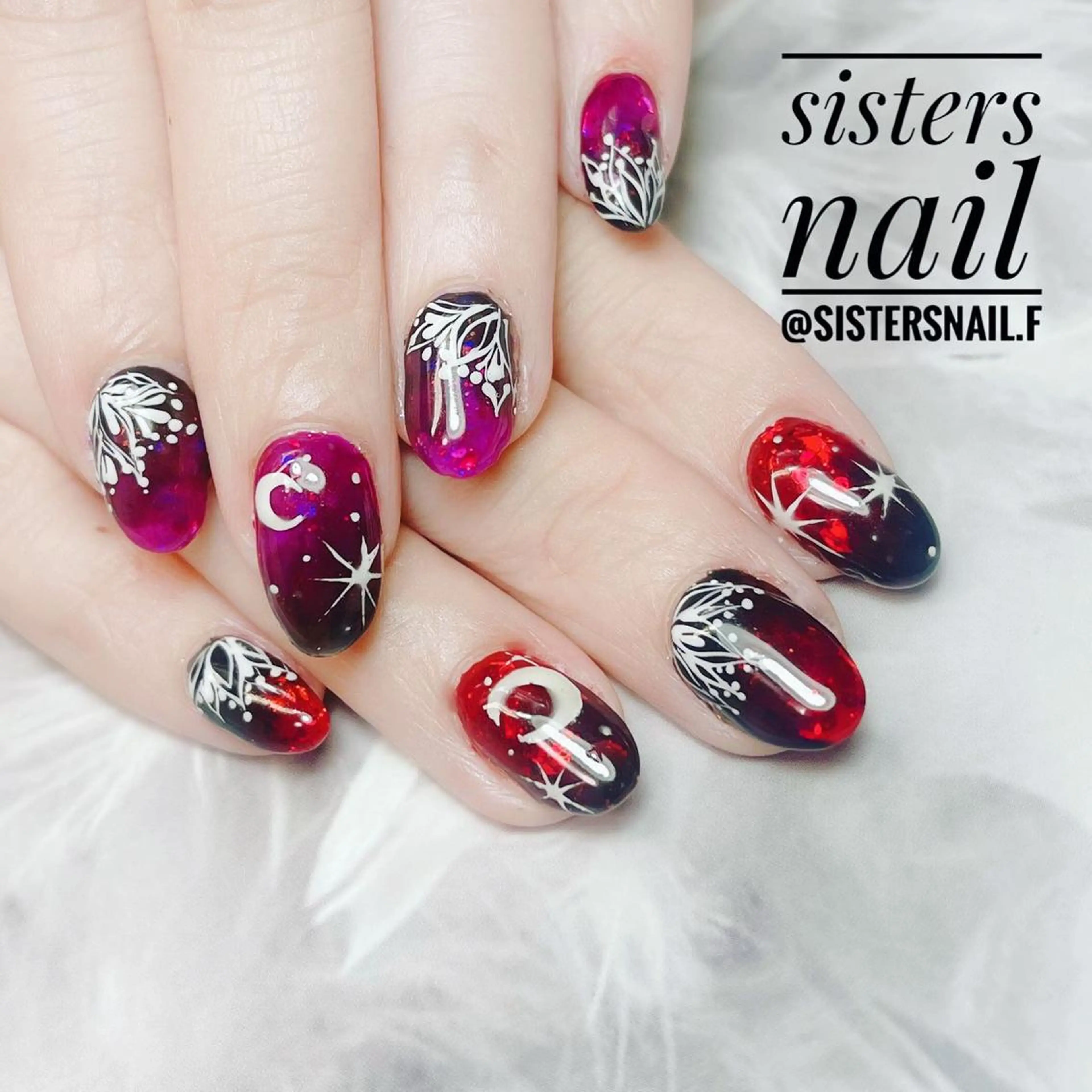 ネイル アートネイル グラデーション ハロウィン キラキラネイル レース sisters nail.fのネイルデザイン