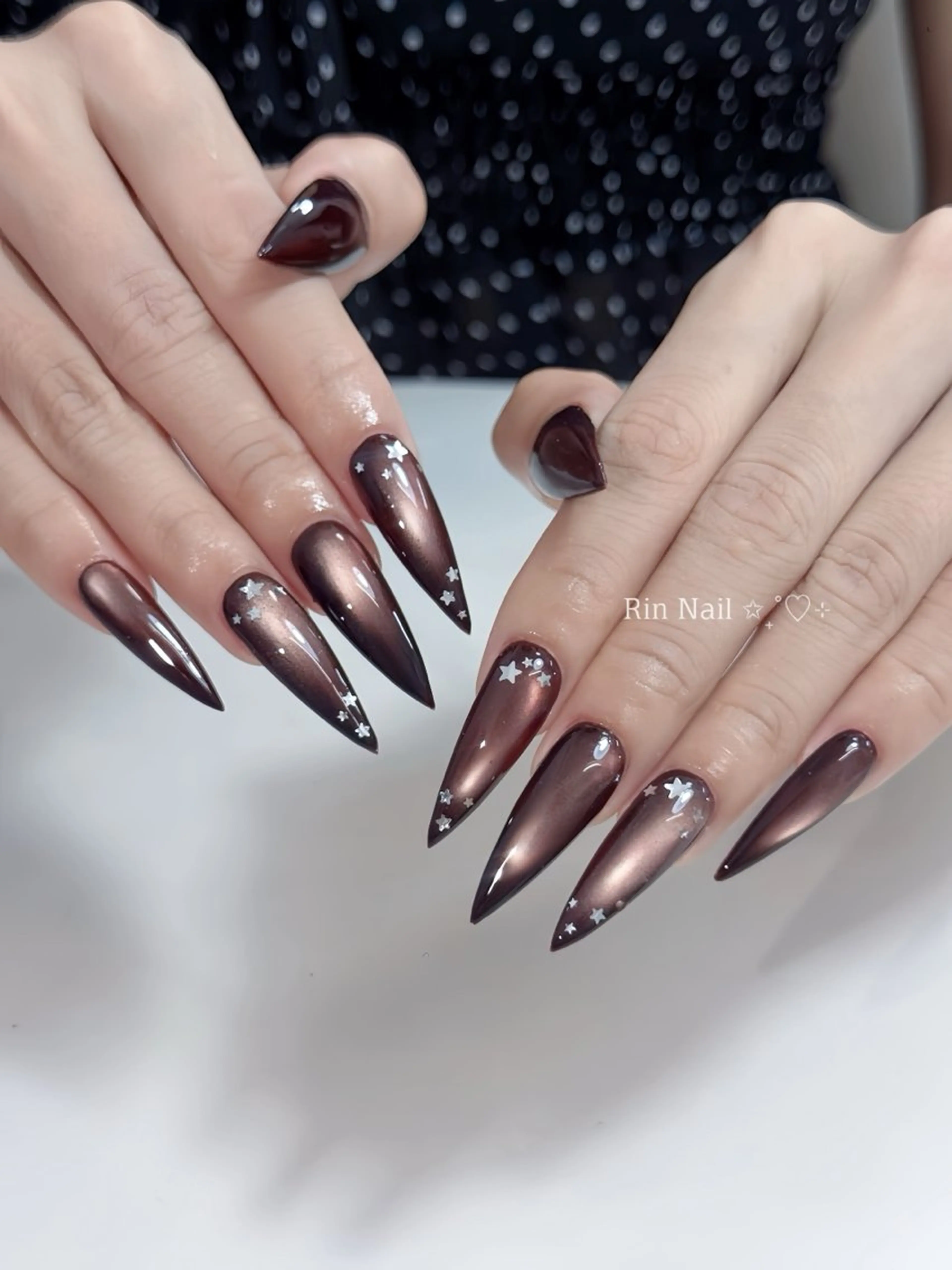 ネイル アートネイル チークネイル ジェルネイル ロングネイル マグネットネイル ハンドネイル Rin Nail 新大久保店のネイルデザイン