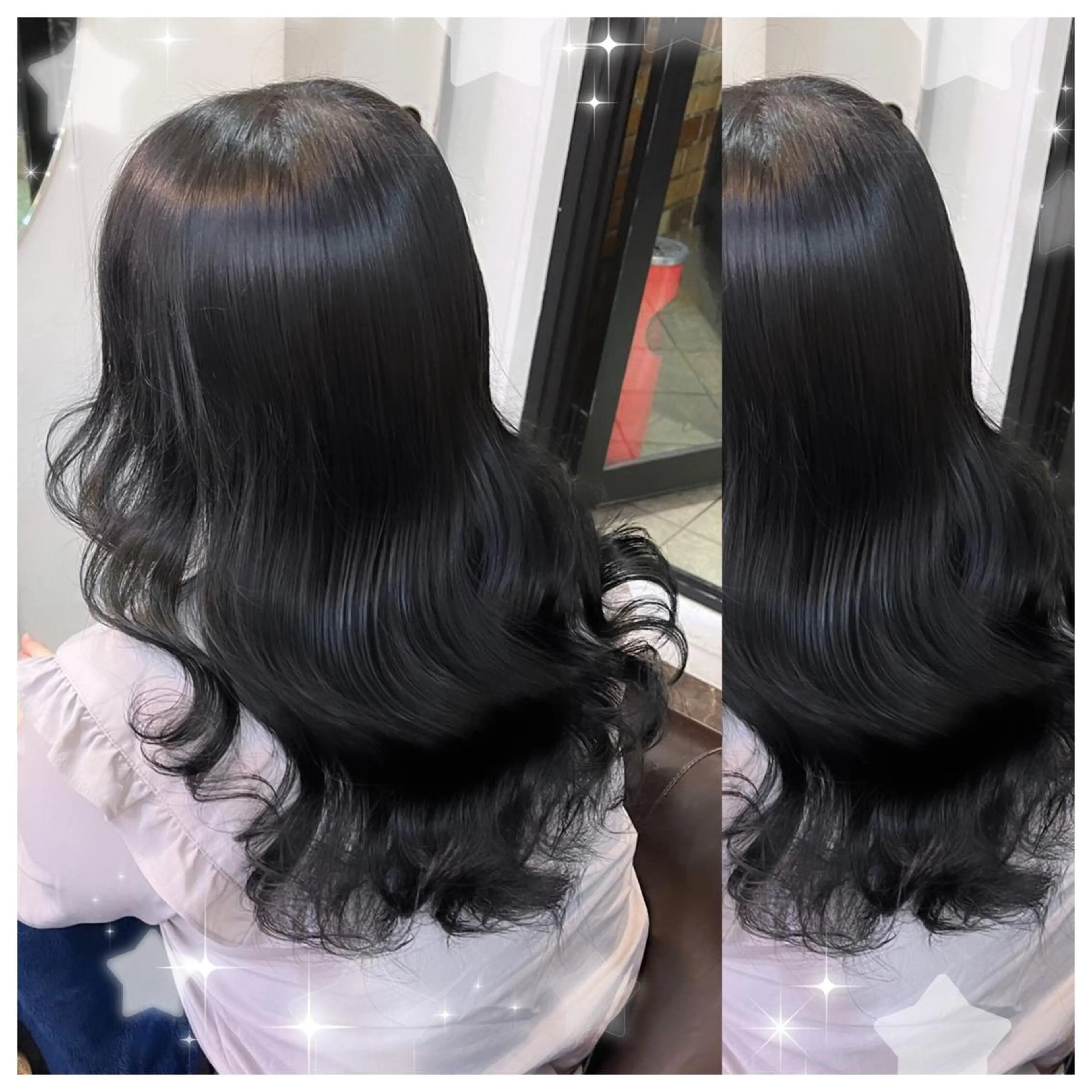 ミディアム カラー シールエクステ バレイヤージュ 黒髪 ブリーチ ブルーカラー セキグチ💞 lilaのマツエク・マツパデザイン