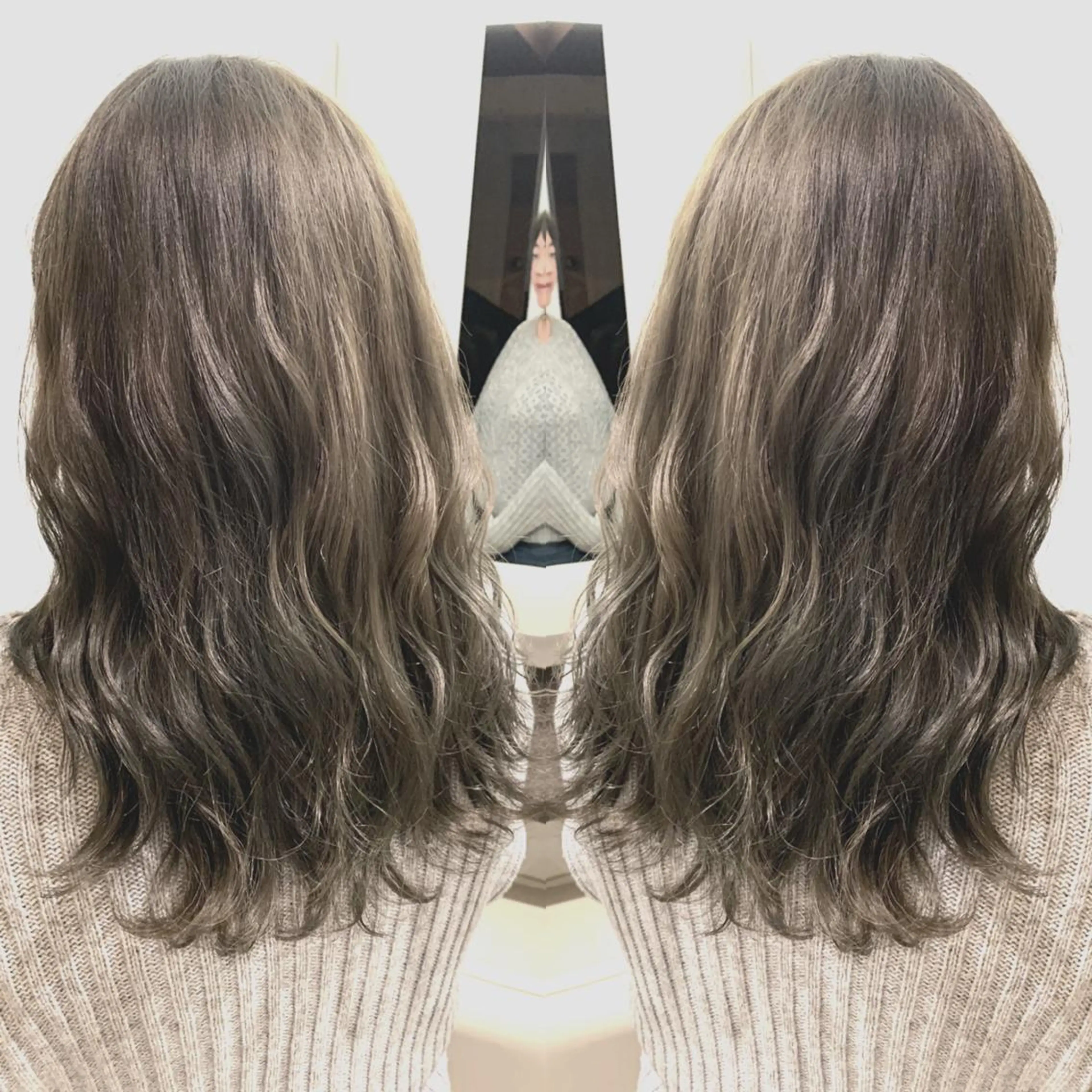 セミロング カラー ヘアアレンジ ブリーチ ケアブリーチ グレージュ ミルクティーグレージュ Merci メルシー 福岡、今泉のヘアスタイル