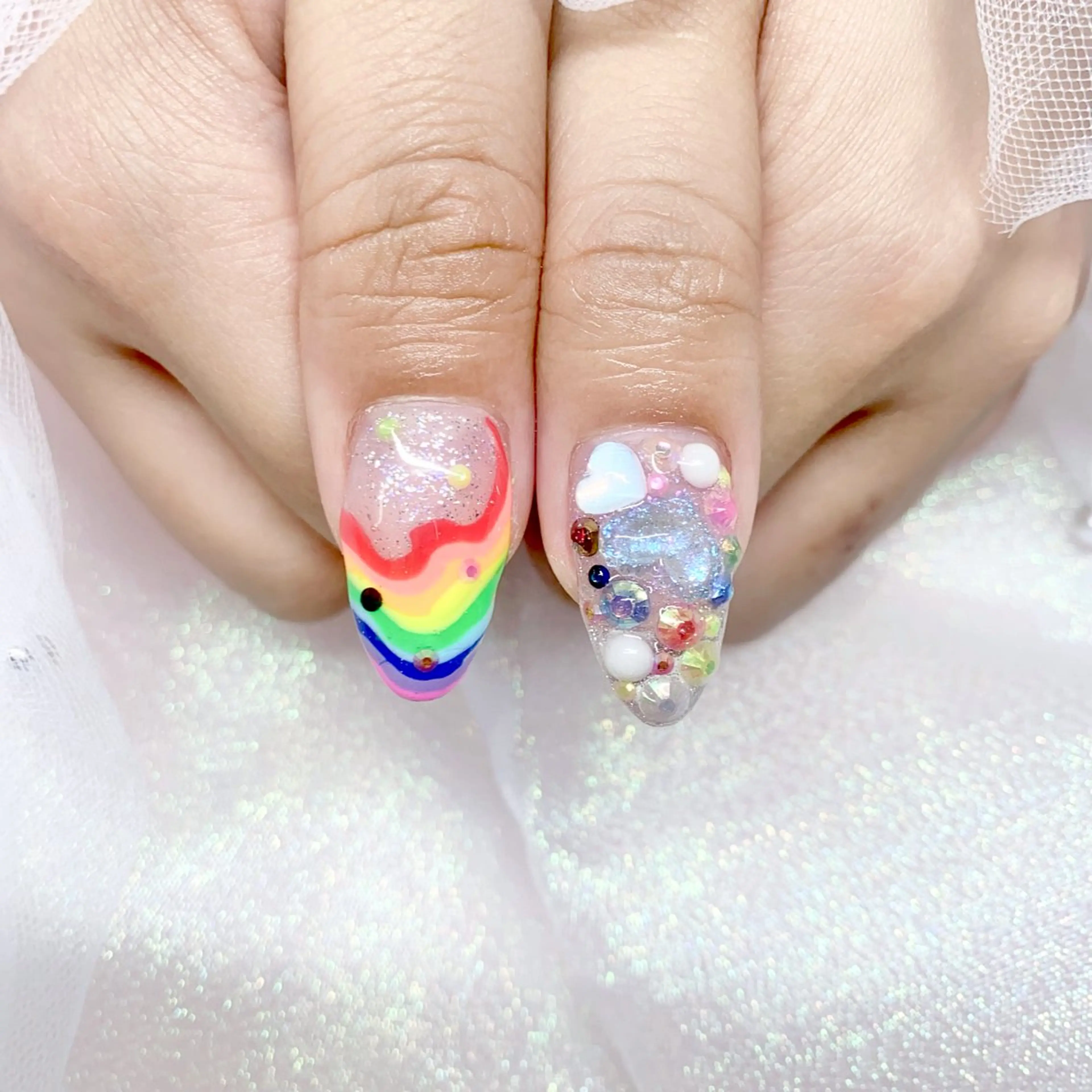 ネイル 長さ出し ジェルネイル キラキラネイル 大理石ネイル(マーブル) ニュアンスネイル Morpho nailのネイルデザイン