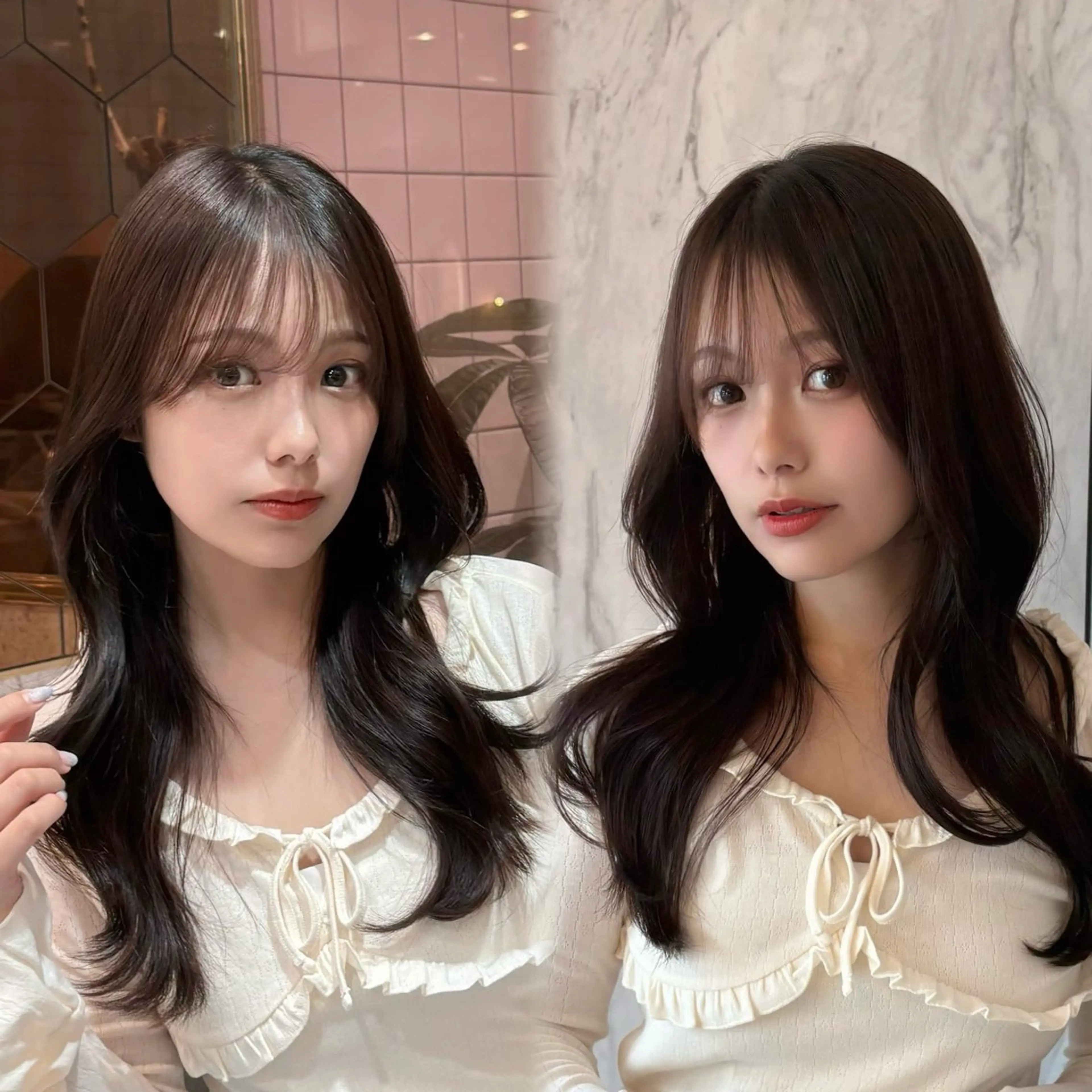 セミロング ヘアカラー トリートメント 新宿/小顔レイヤー/ 顔まわり/西慶太朗のヘアスタイル