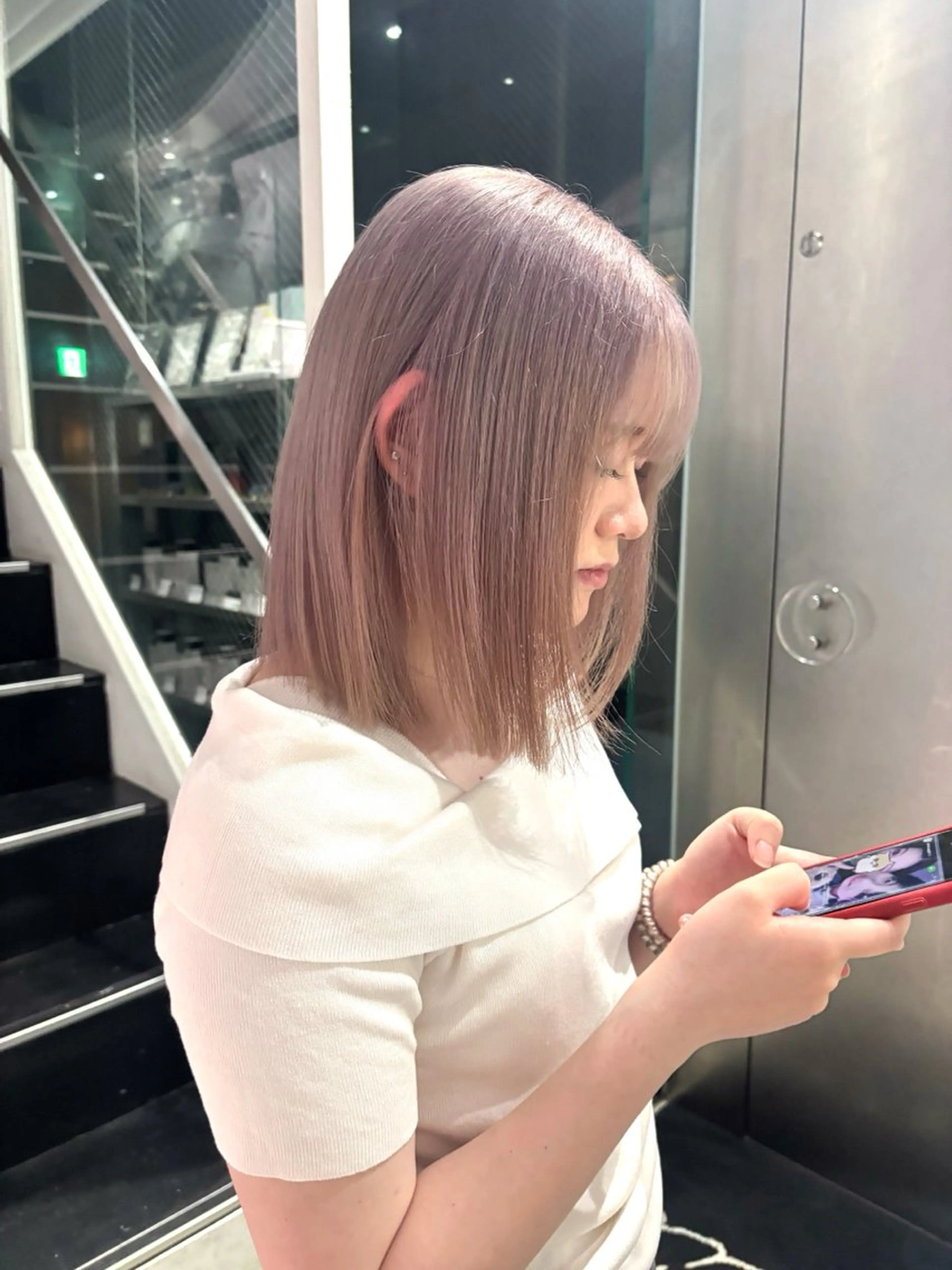 ミディアム カラー ブロンド ヘアカラー トリートメント ayano/天神 ハイトーン/ブリーチのヘアスタイル