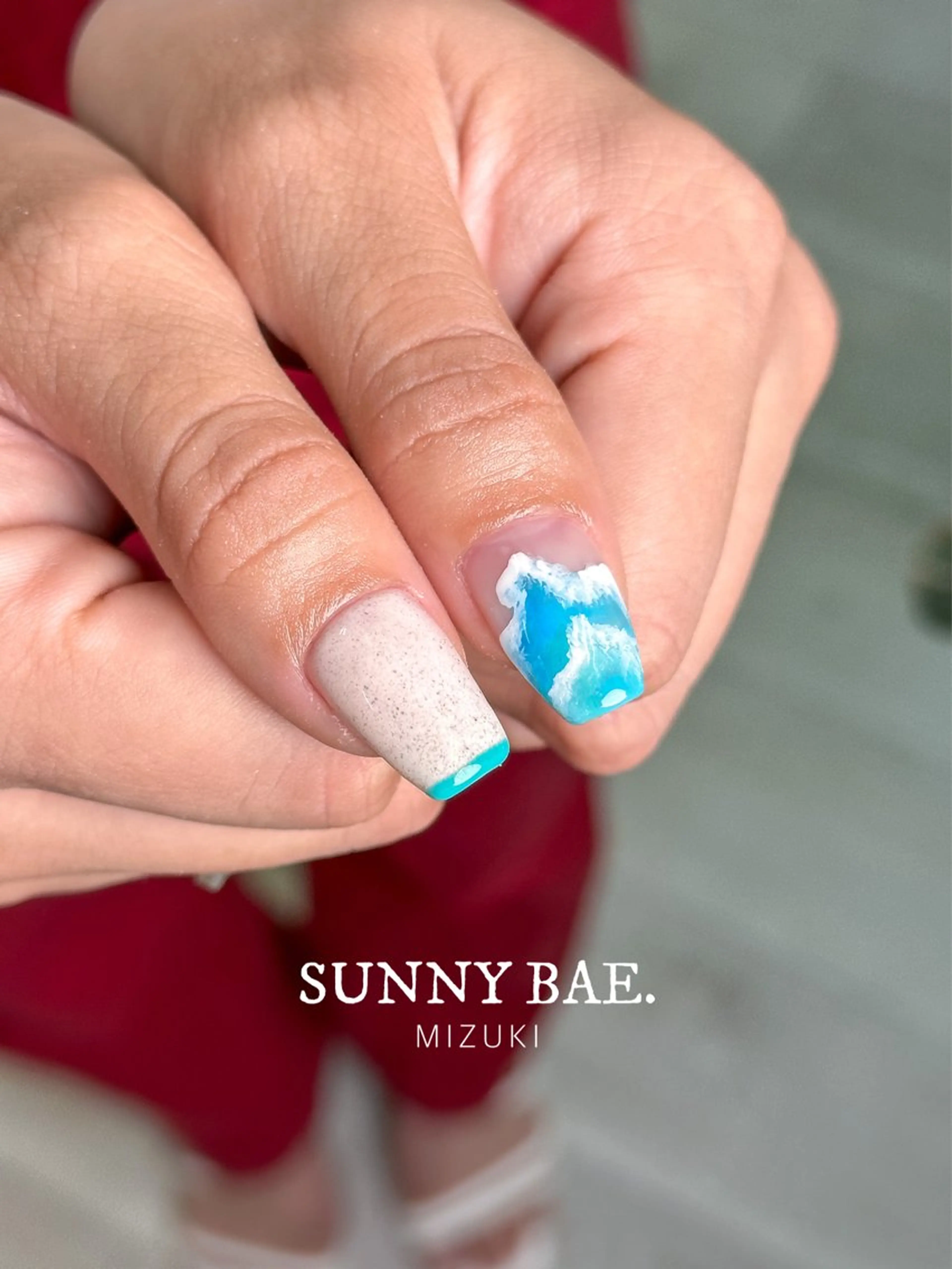ネイル ブルー フレンチネイル ジェルネイル 夏ネイル SUNNY BAE. 🌼MIZUKIのネイルデザイン