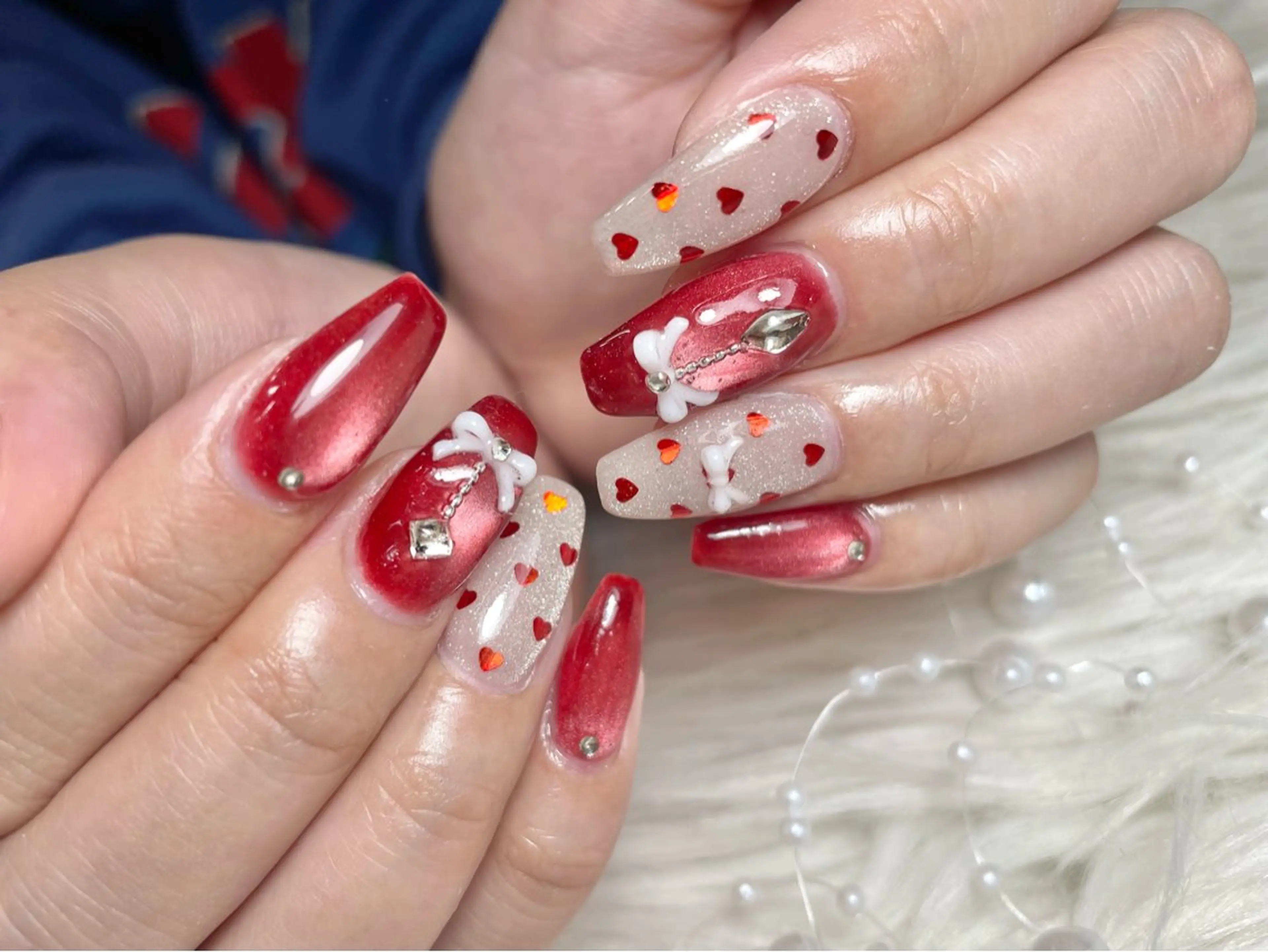 ネイル ジェルネイル ハート 韓国ネイル パラジェル ワンホンネイル ハンドネイル ゆりか ジョアアンジェ福島のネイルデザイン