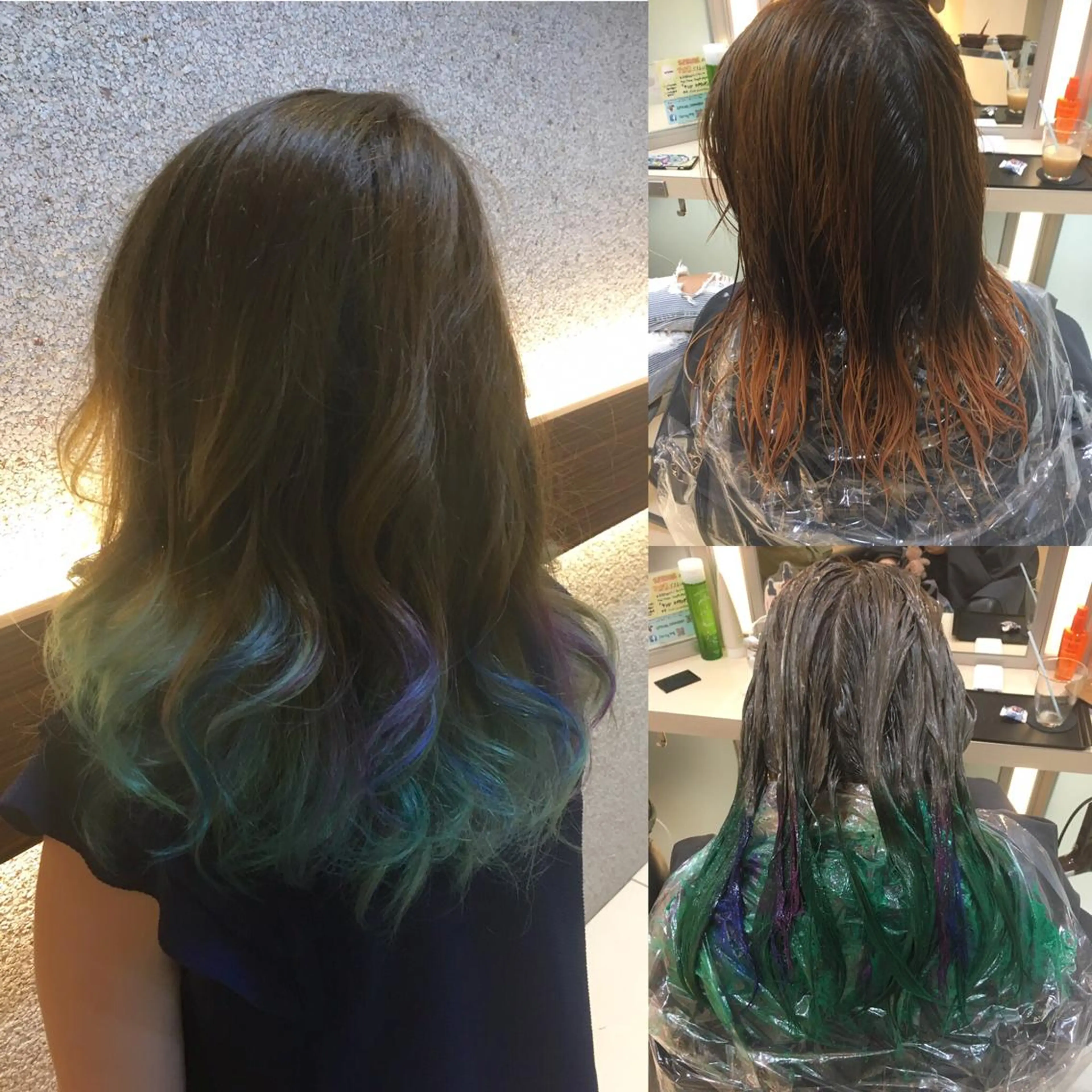 ミディアム セミロング カラー アッシュ ブリーチ ブルーカラー エメラルドグリーン メッシュ 永井 大希のヘアスタイル