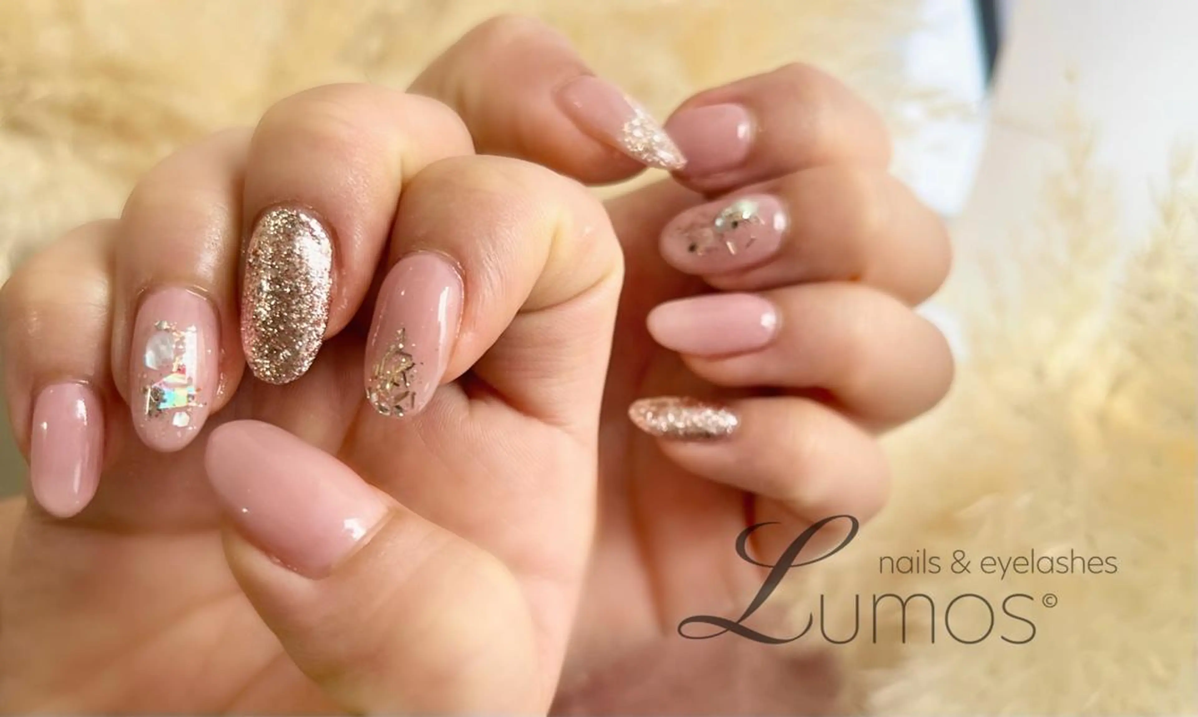 ネイル ラメ(グリッター) ピンク ハンドネイル Lumos/nail &eyelashes桜川店所属・Lumos Annのネイルデザイン