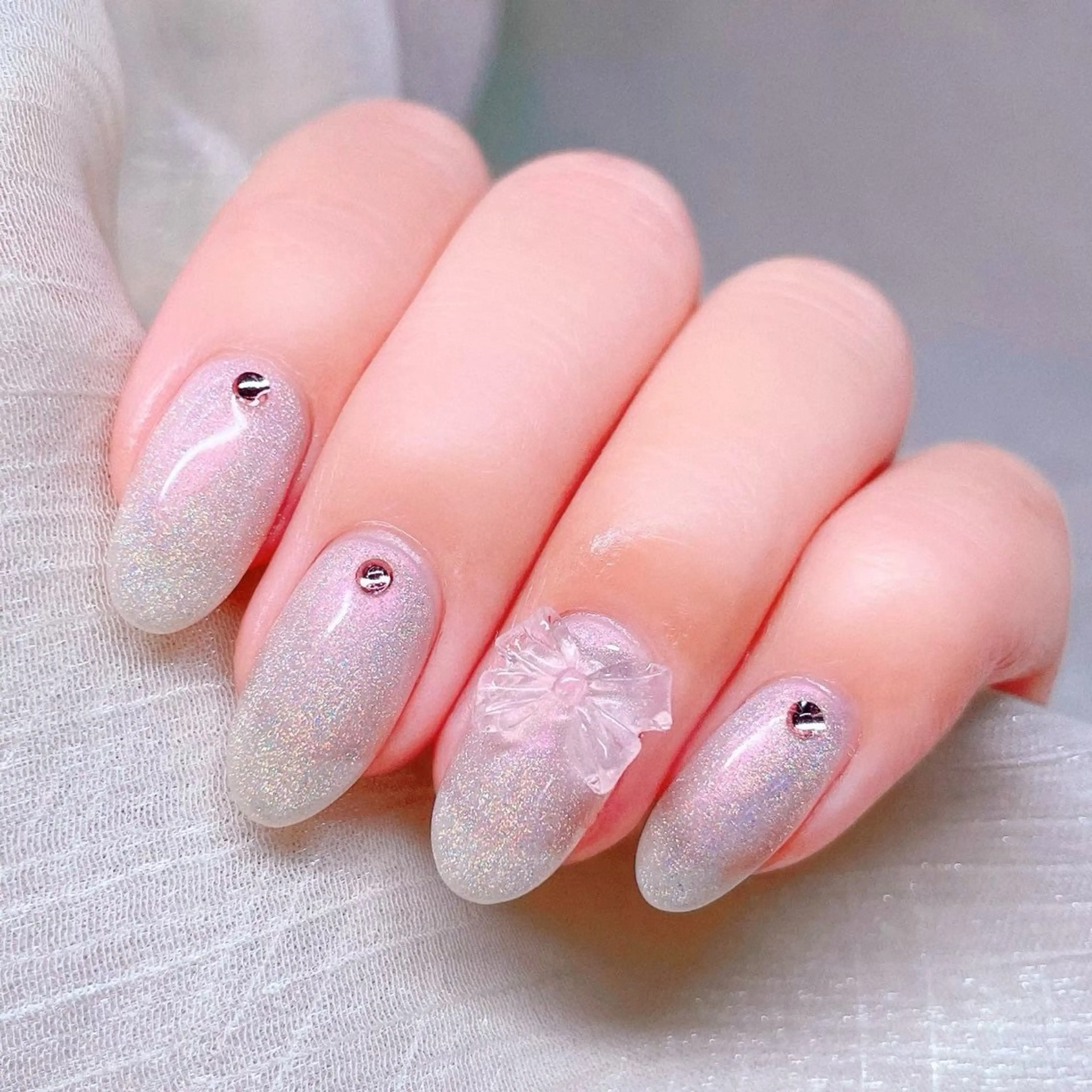 ネイル 長さ出し リボン ハンドネイル Nailist SUZU所属・Nailist suzuのネイルデザイン