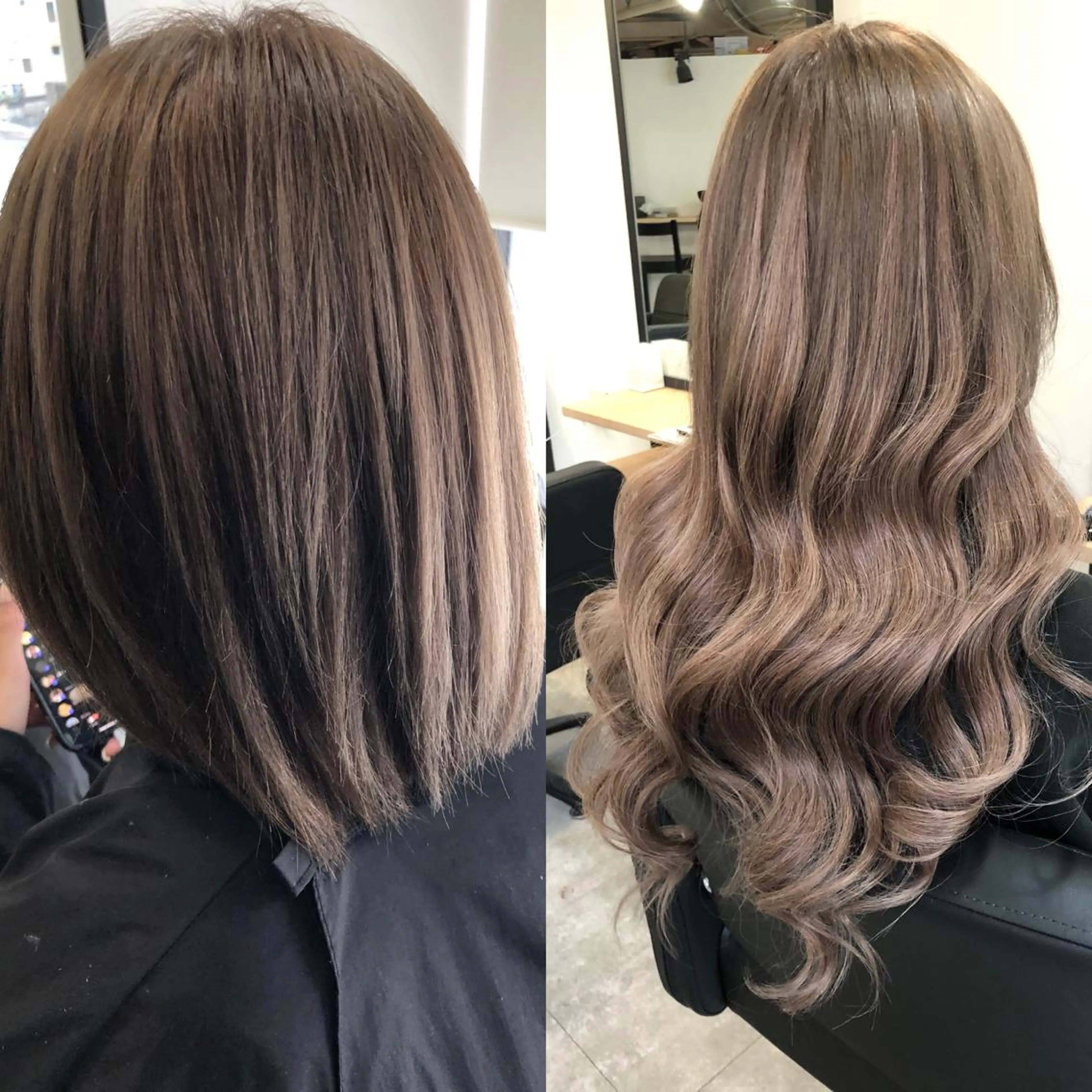 ロング カラー ヘアアレンジ シールエクステ グレージュ ミルクティーグレージュ ボブ エクステ alpha. カラーエクステ下妻のヘアスタイル