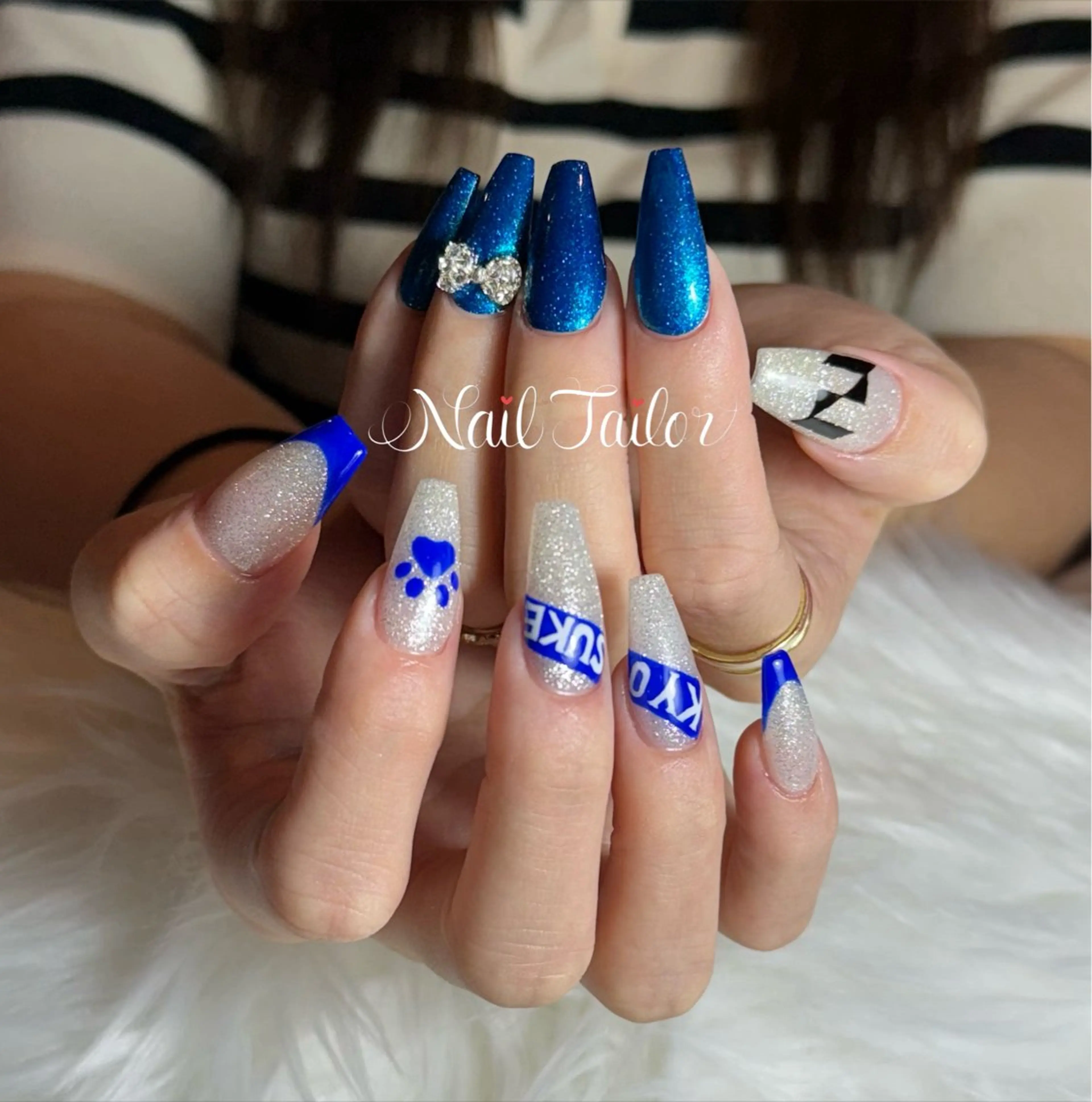 ネイル ブルー 長さ出し フレンチネイル スカルプネイル ハンドネイル 〜Nail Tailor〜　ネイルテイラー所属・NailTailor ネイルテイラーのネイルデザイン