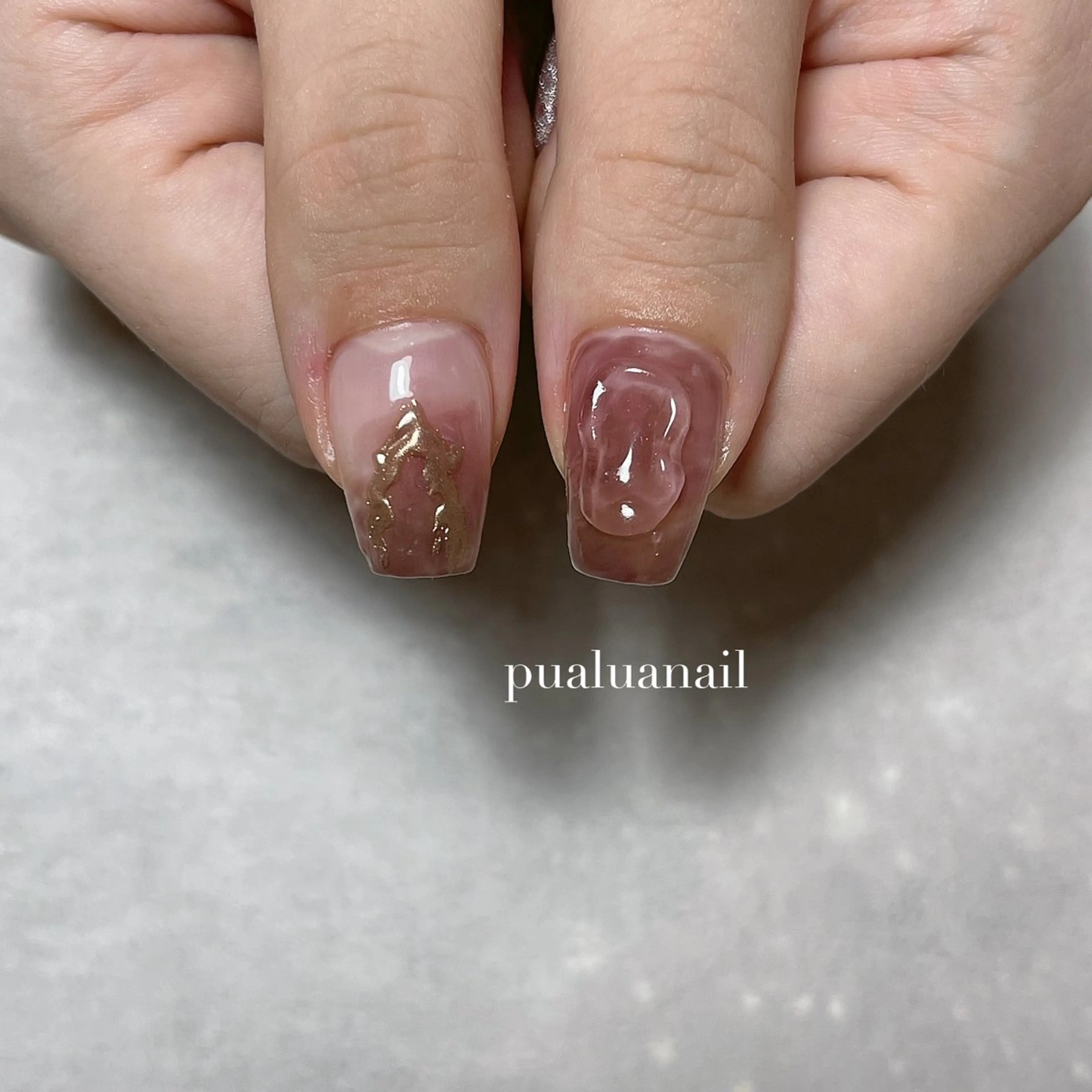 ネイル ミラーネイル ニュアンスネイル ピンク ハンドネイル pualua miharuのネイルデザイン