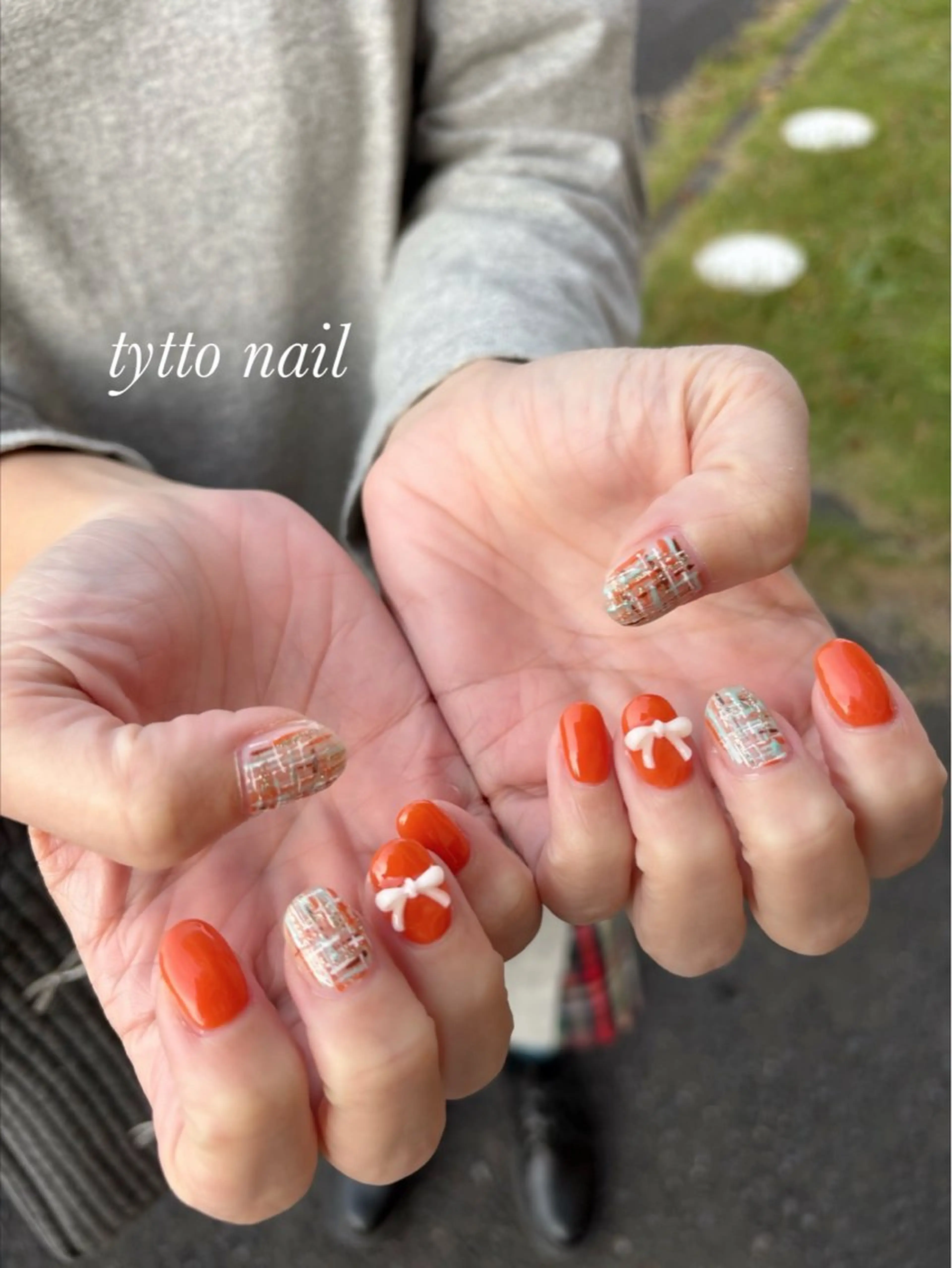 ネイル グラデーション オフィスネイル ワンカラーネイル オレンジ ツイードネイル ハンドネイル tytto nail ❤︎‪‪eri‪‪のネイルデザイン