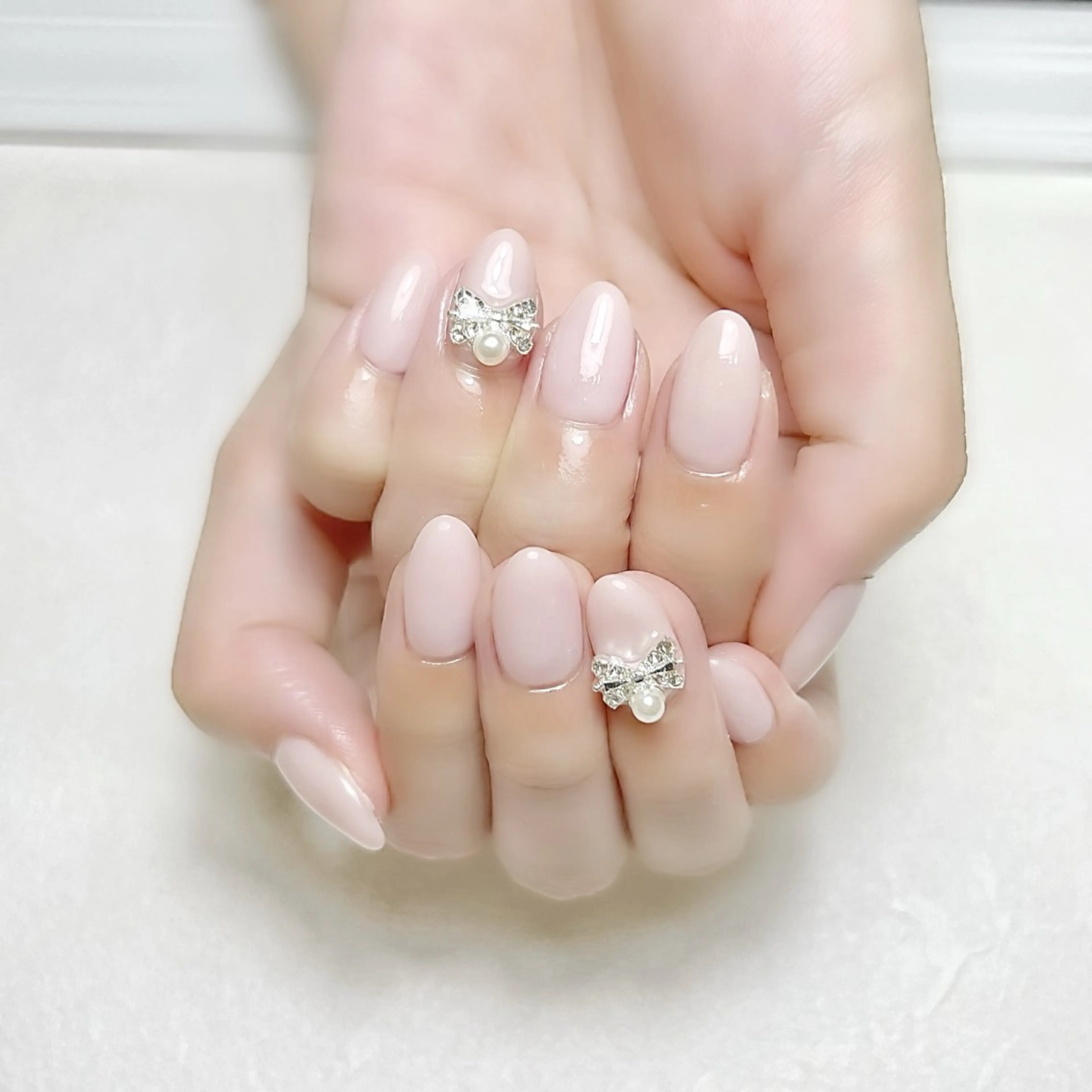 ネイル オフィスネイル ワンカラーネイル ピンク リボン rouse nail RISATOのネイルデザイン
